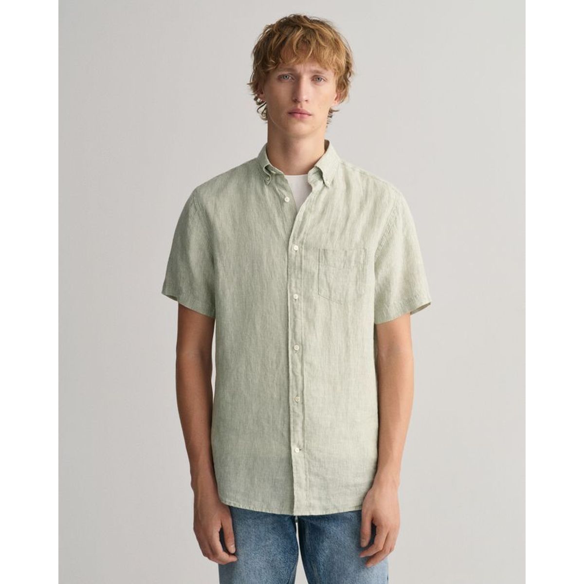 REG LINEN STRIPE SS SHIRT