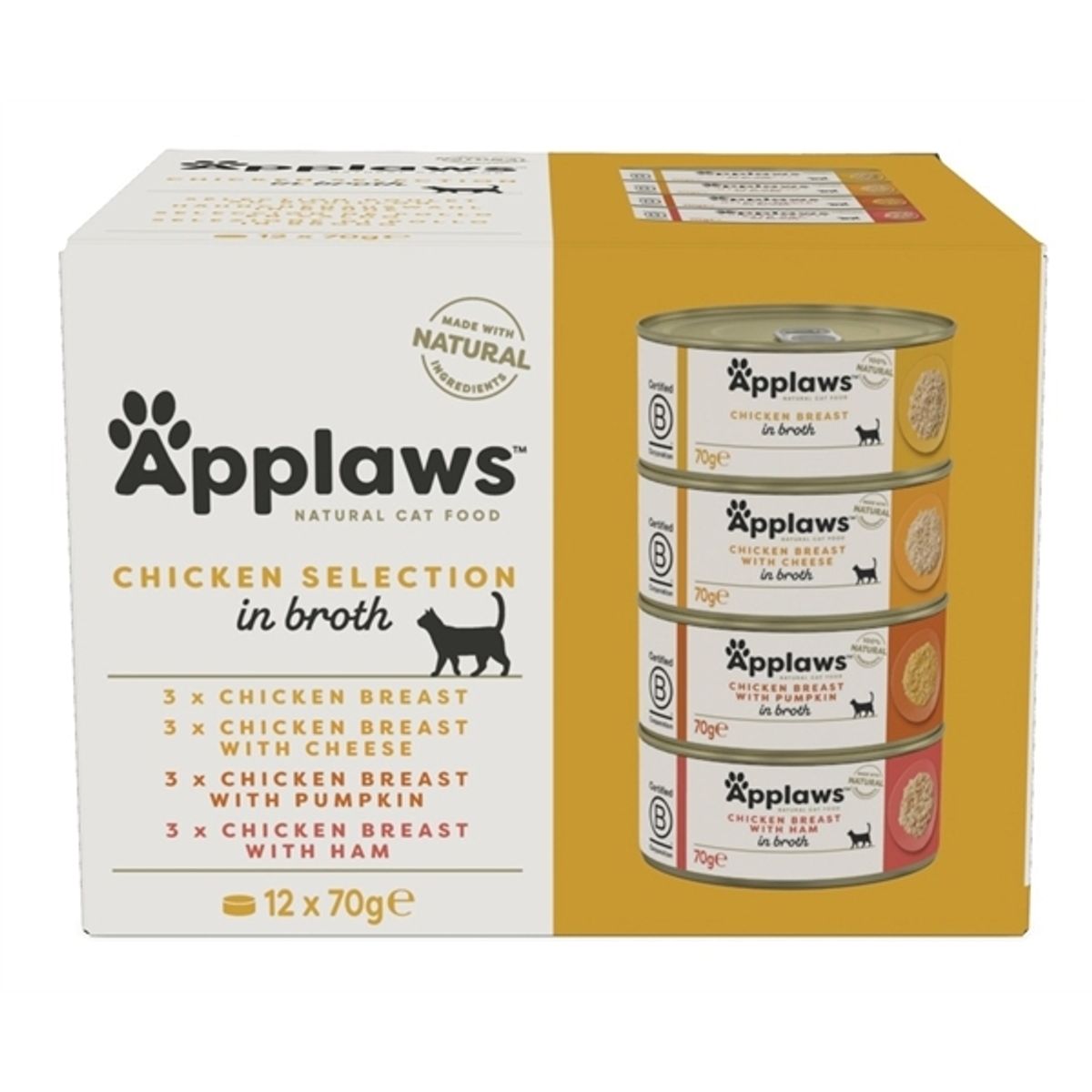 Applaws Cat Dåsemad, Chicken Selection in Broth,12x70g