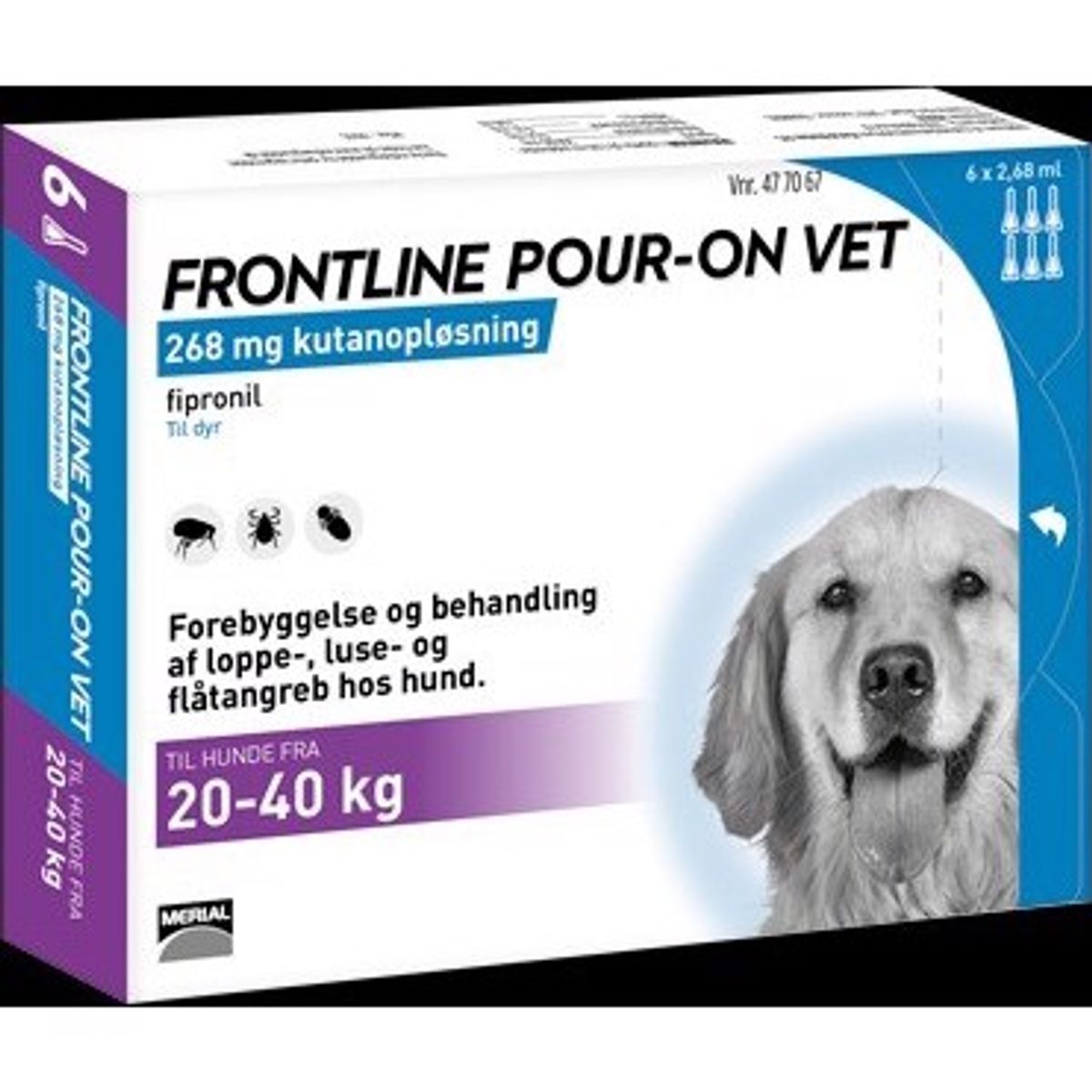 Frontline Pour-on Vet loppemiddel til hunde, 20 - 40 kg, 6 x 2,68 ml