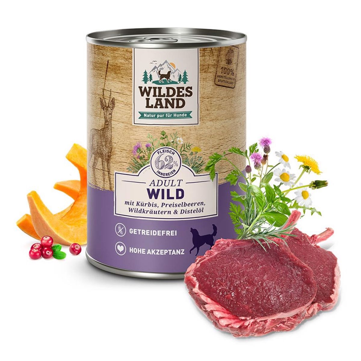 Wildes Land Classic Vildt dåsemad til hunde, 400g