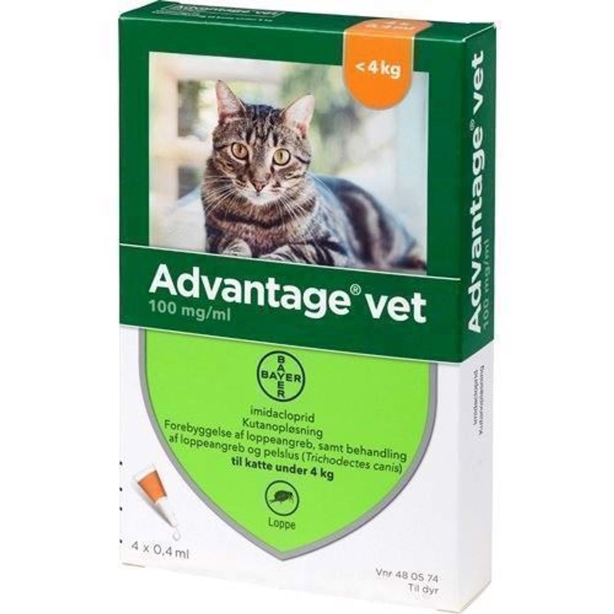 Advantage loppemiddel til katte under 4 kg, 4 x 0.4 ml