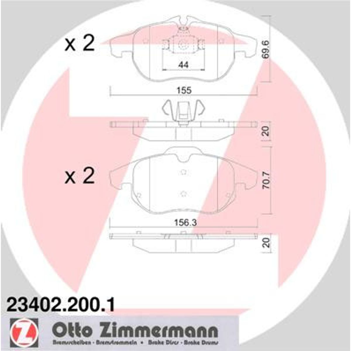 ZIMMERMANN Bremseklodser, foran (Sæt) (OE ref.: 1605139 / 93166798)