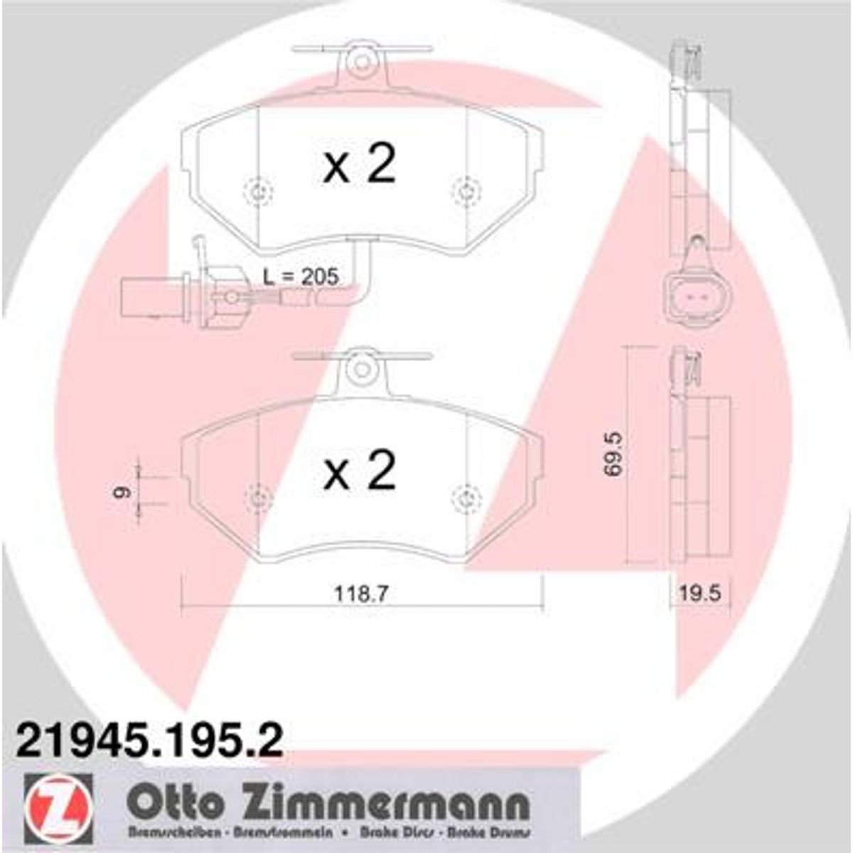 ZIMMERMANN Bremseklodser, foran (Sæt) (OE ref.: 8E0 698 151 M)