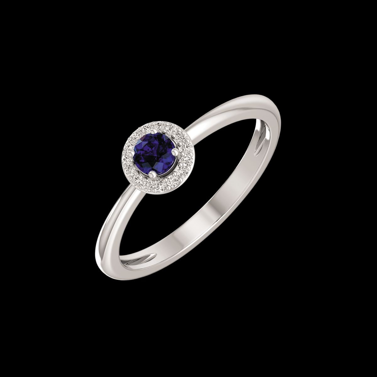 Støvring Design 14 Karat Hvidguld Ring med Safir og Diamanter 0,06 Carat W/SI