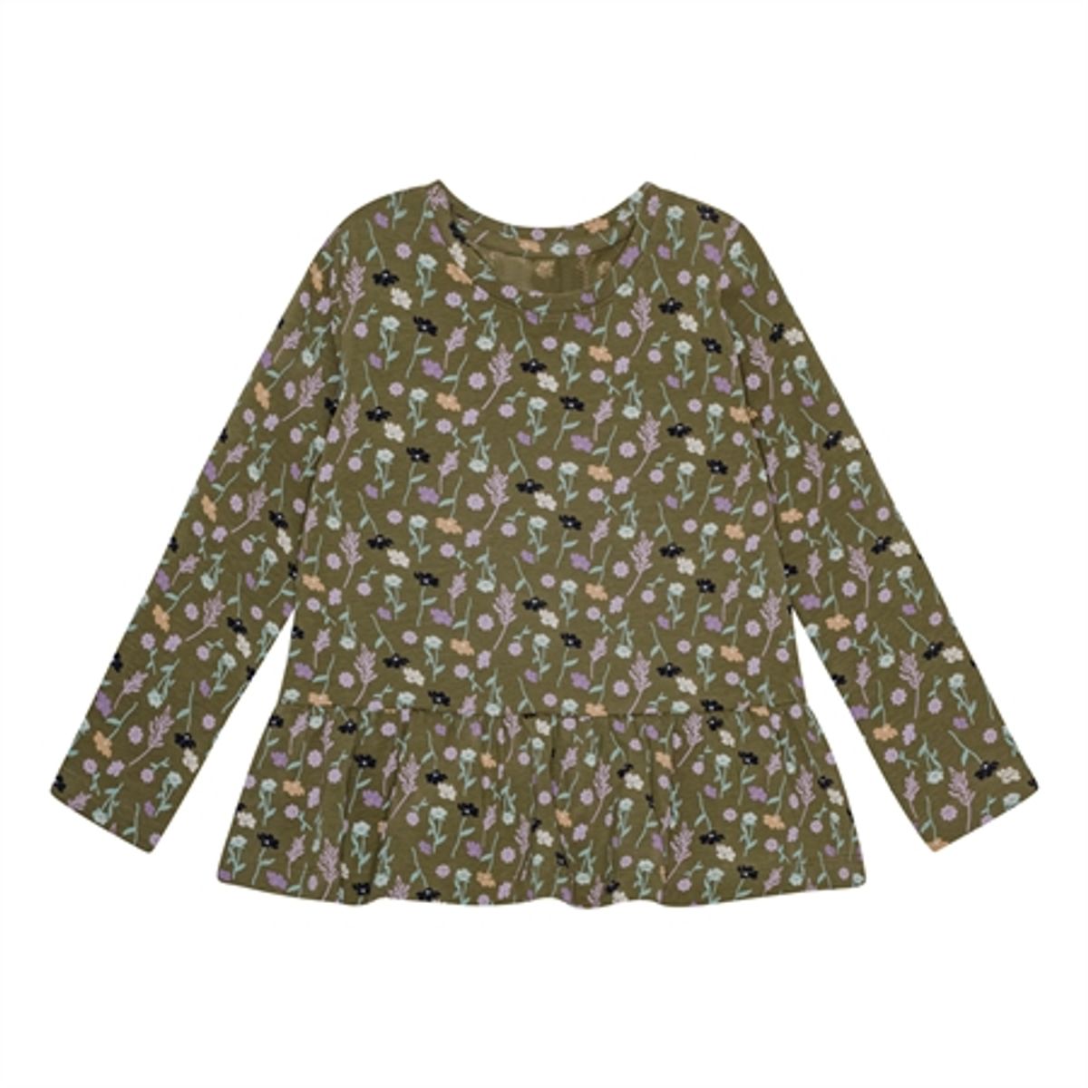 BIRKHOLM Peplum Bluse Grøn Blomstermark