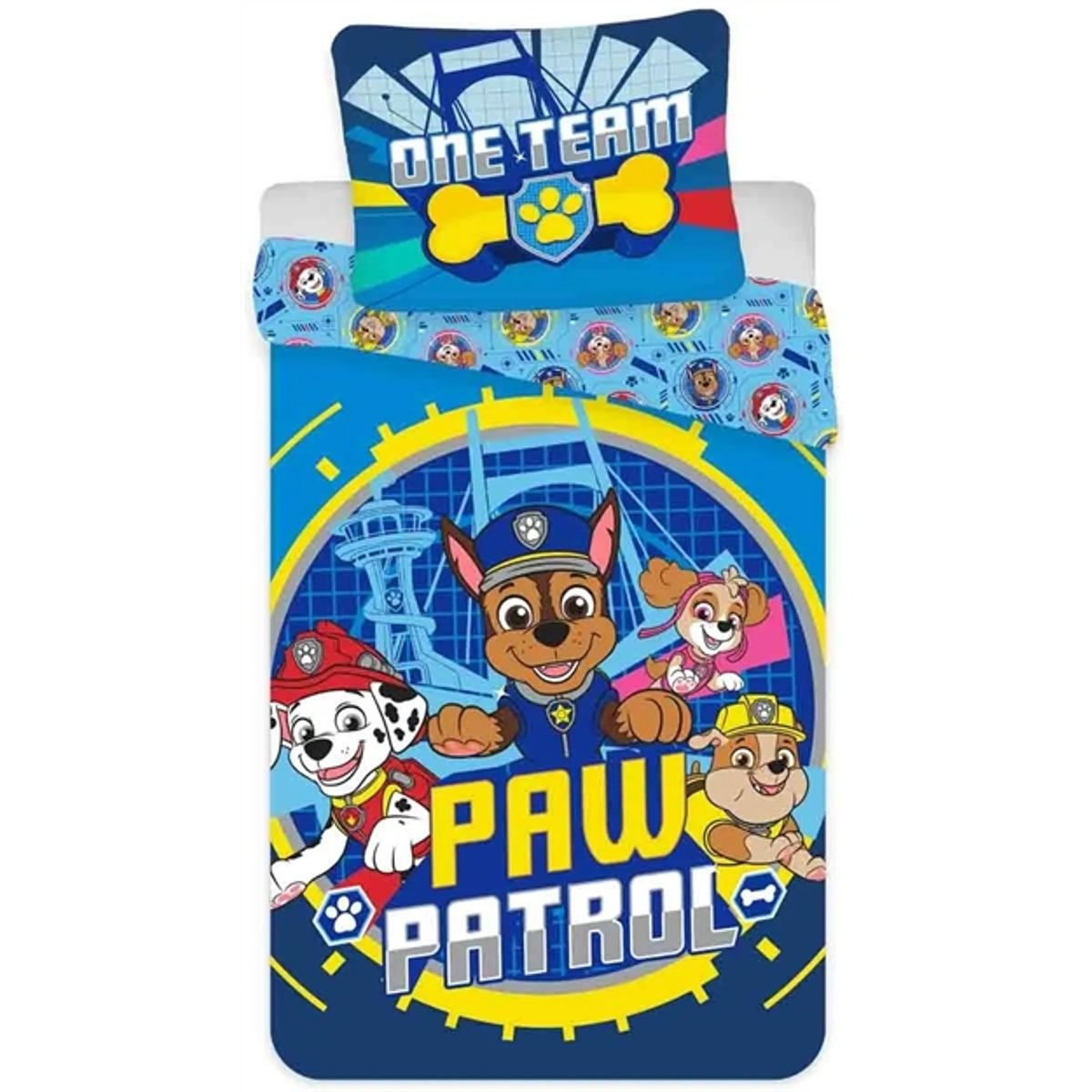 Paw Patrol sengetøj - Junior 100x140 cm - One team - 2 i 1 design - 100% bomulds sengesæt