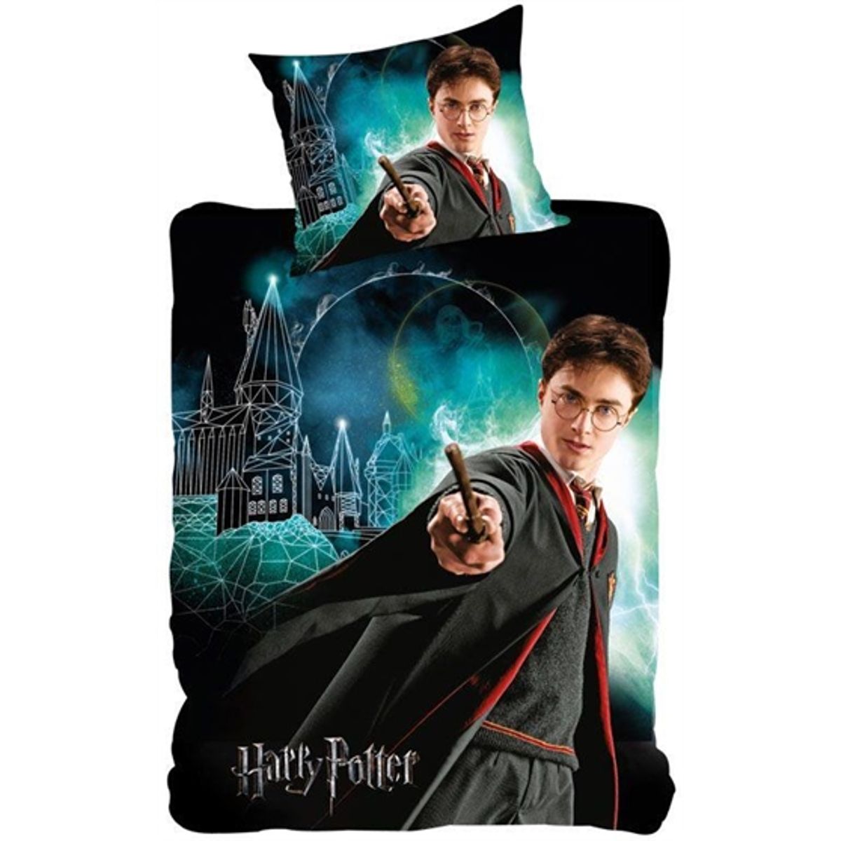 Harry Potter Sengetøj 150x210 cm - Selvlysende sengetøj med harry potter - 2 i 1 design - 100% bomuld