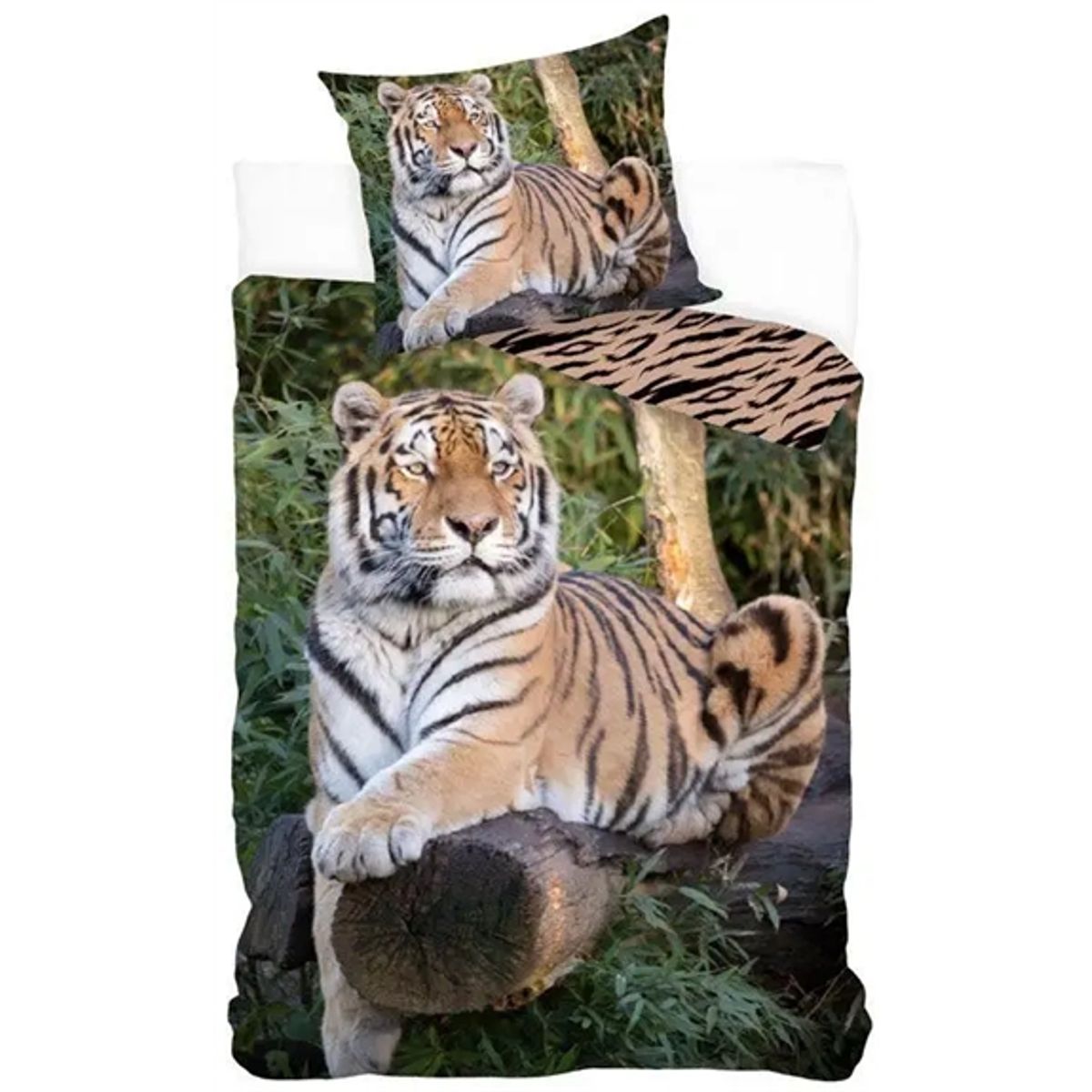 Sengetøj 140x200 cm - Tiger sengesæt med 2 i 1 design - Sengelinned i 100% bomuld