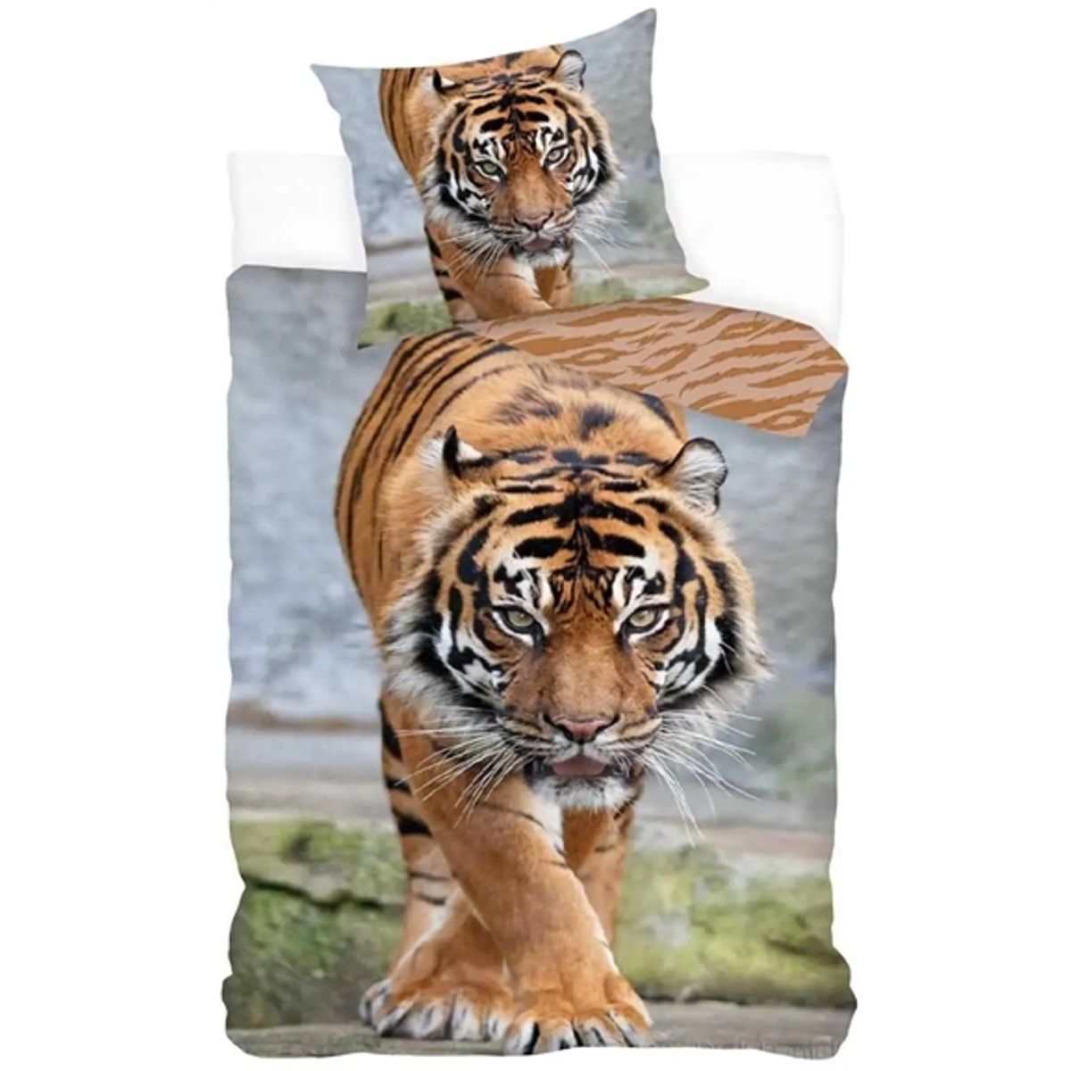 Sengetøj 150x210 cm - Tiger motiv - Vendbar dynebetræk - 100% bomulds sengesæt