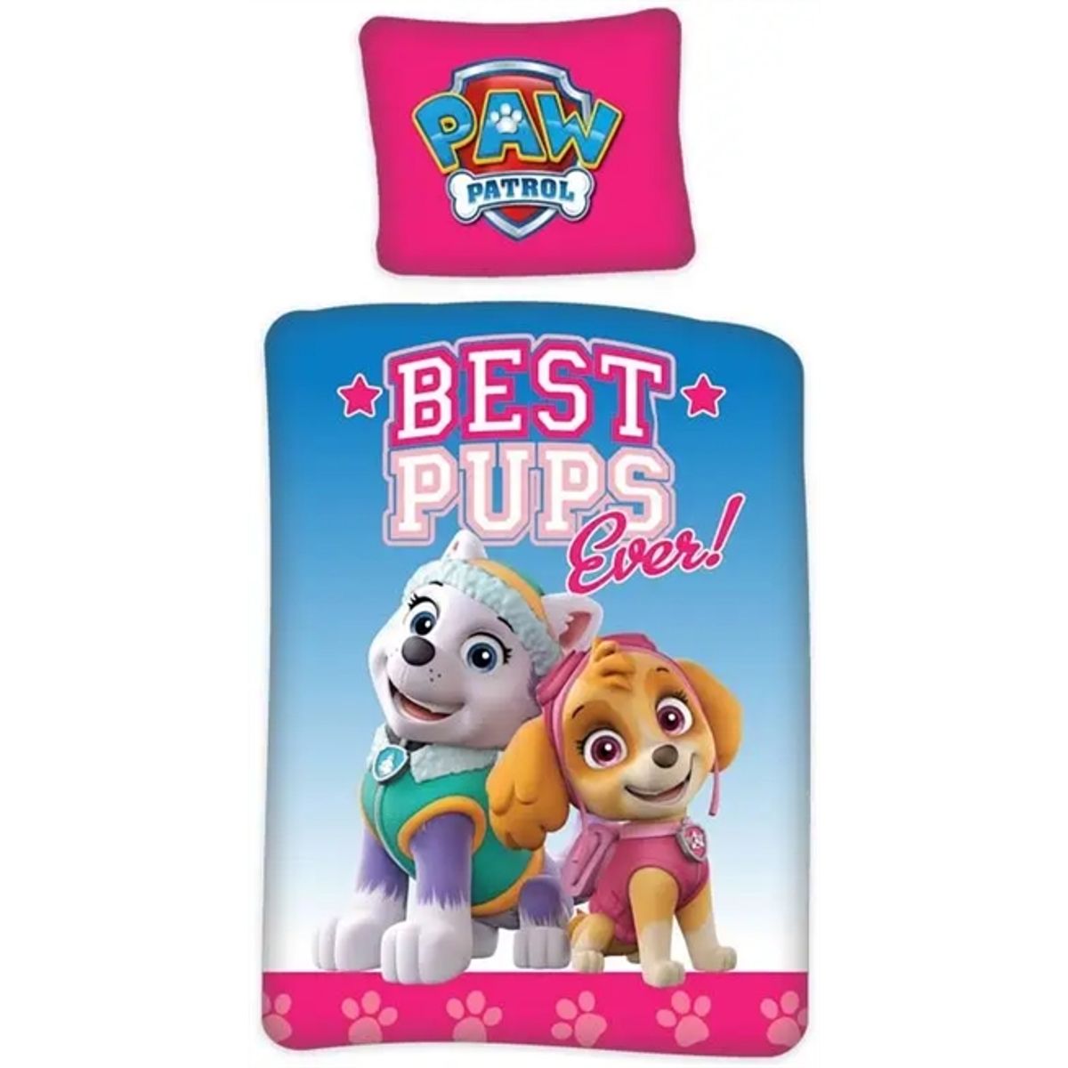 Lyserødt junior Sengetøj 100x140 cm - Paw Patrol sengesæt med Everest og Skye - 2 i 1 design - 100% bomuld