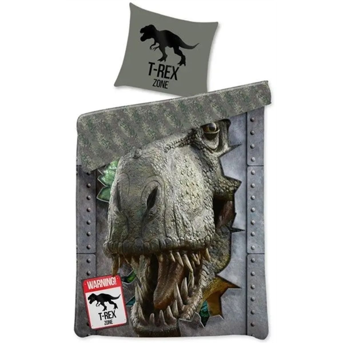 Dinosaur sengetøj - 140x200 cm - T-rex - Dynebetræk med 2 i 1 design - Dino sengesæt i 100% bomuld