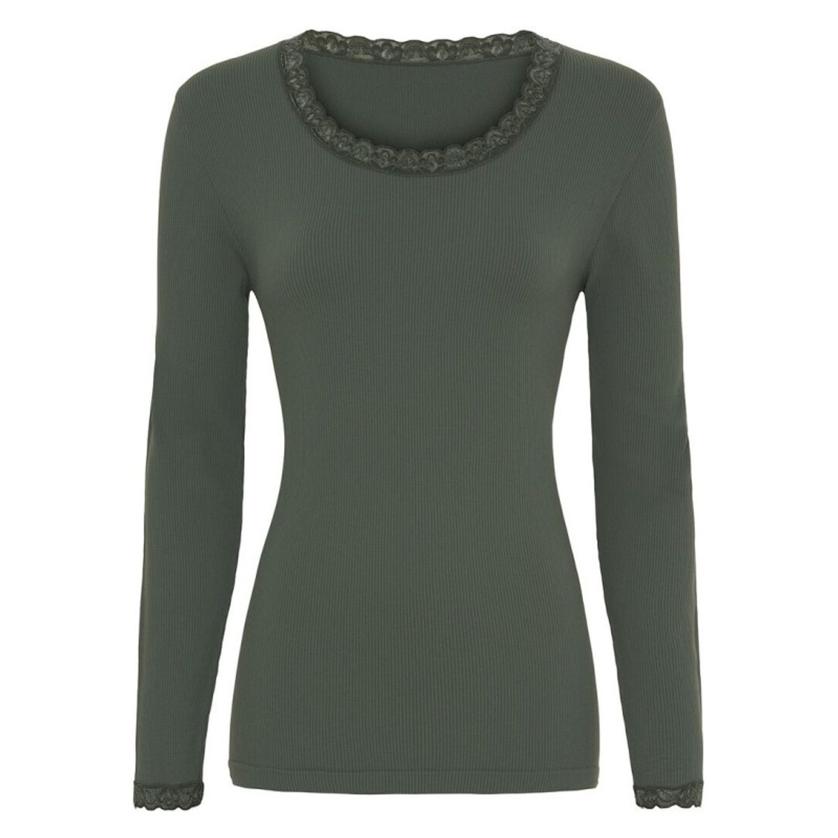 Tim & Simonsen - Frida rib bluse m/ blondekant - olive