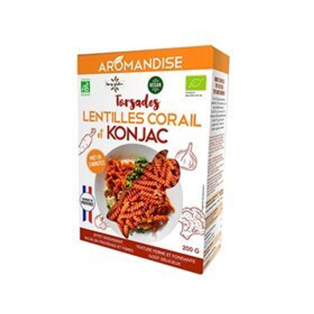 Aromandise Shirataki & Rød linse fusilli Ø, 200g.