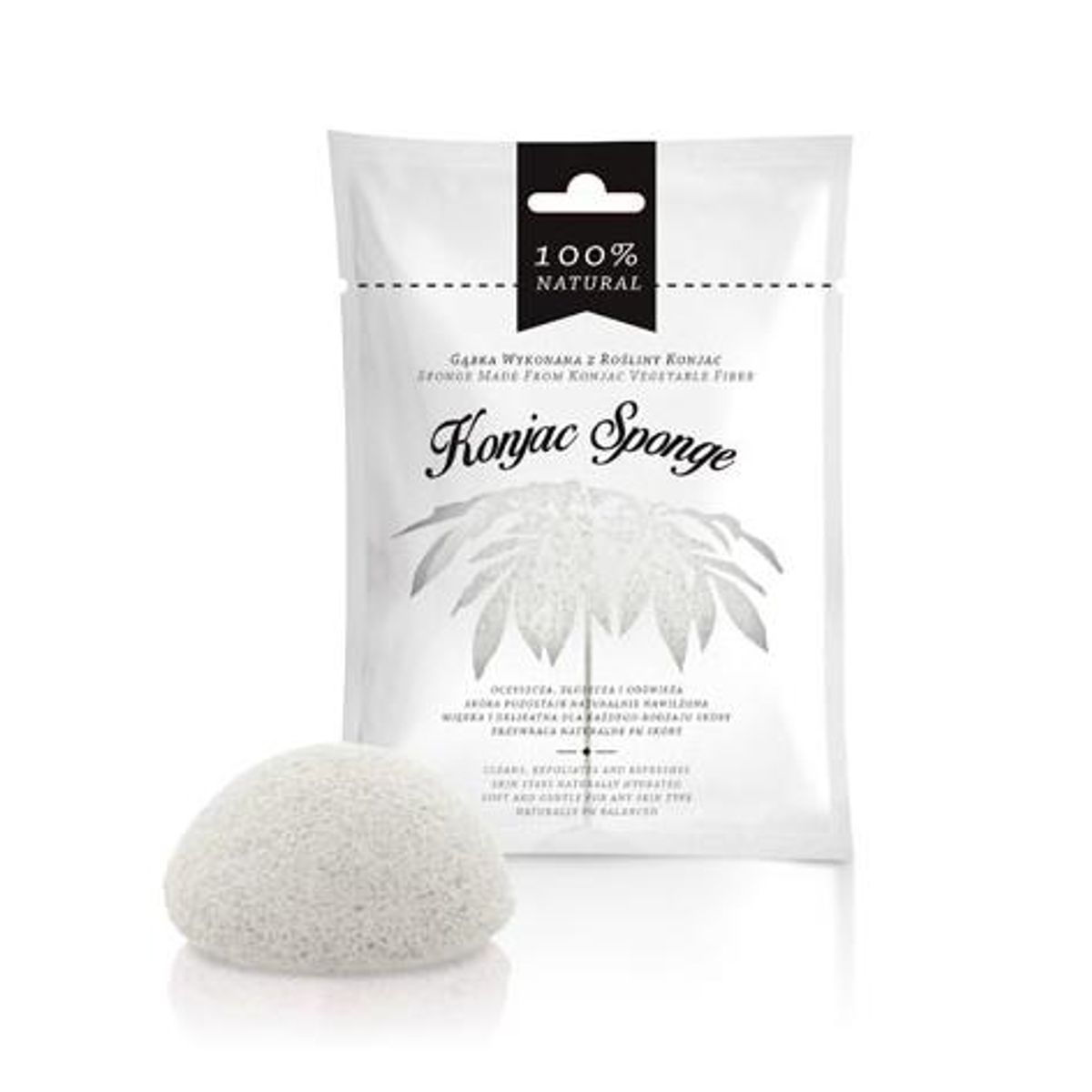 The Konjac Sponge Face, alle hudtyper, hvid, Unik Food, 1stk