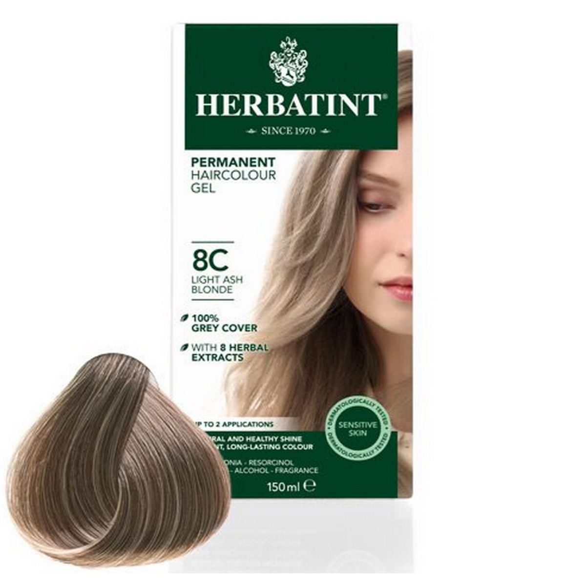 Herbatint 8C hårfarve Light Ash Blonde, 150ml.