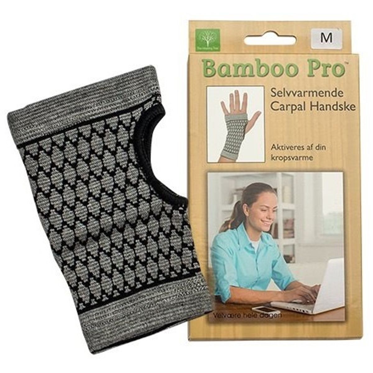 Bamboo Pro Carpal handske, Str. M selvvarmende 1stk.