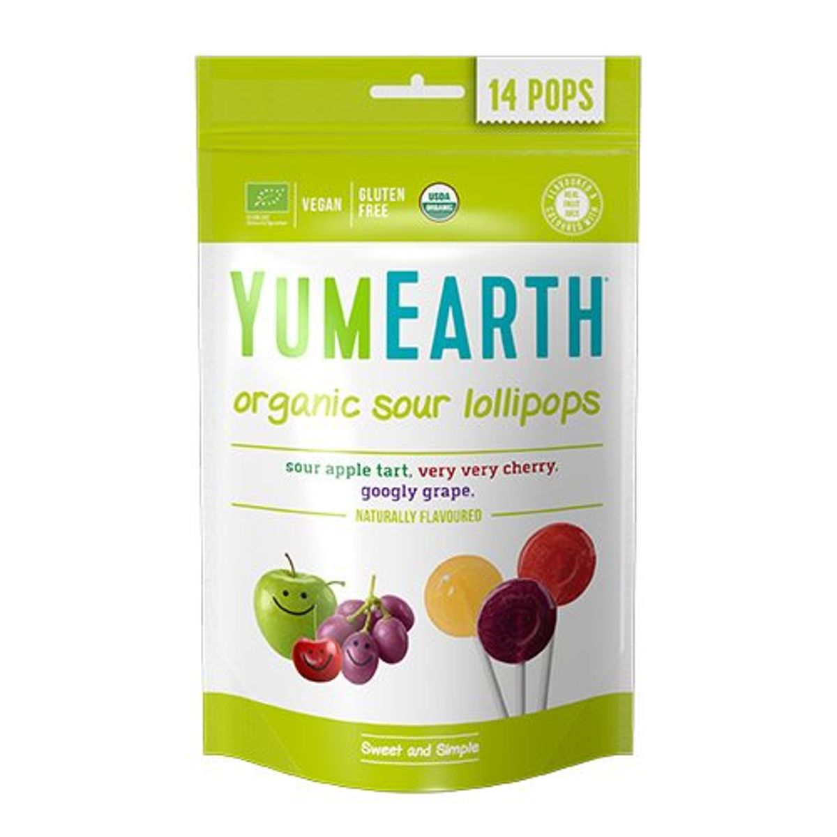 Slikkepinde Ø Yum Earth æble, kirsebær og vindrue, 85g