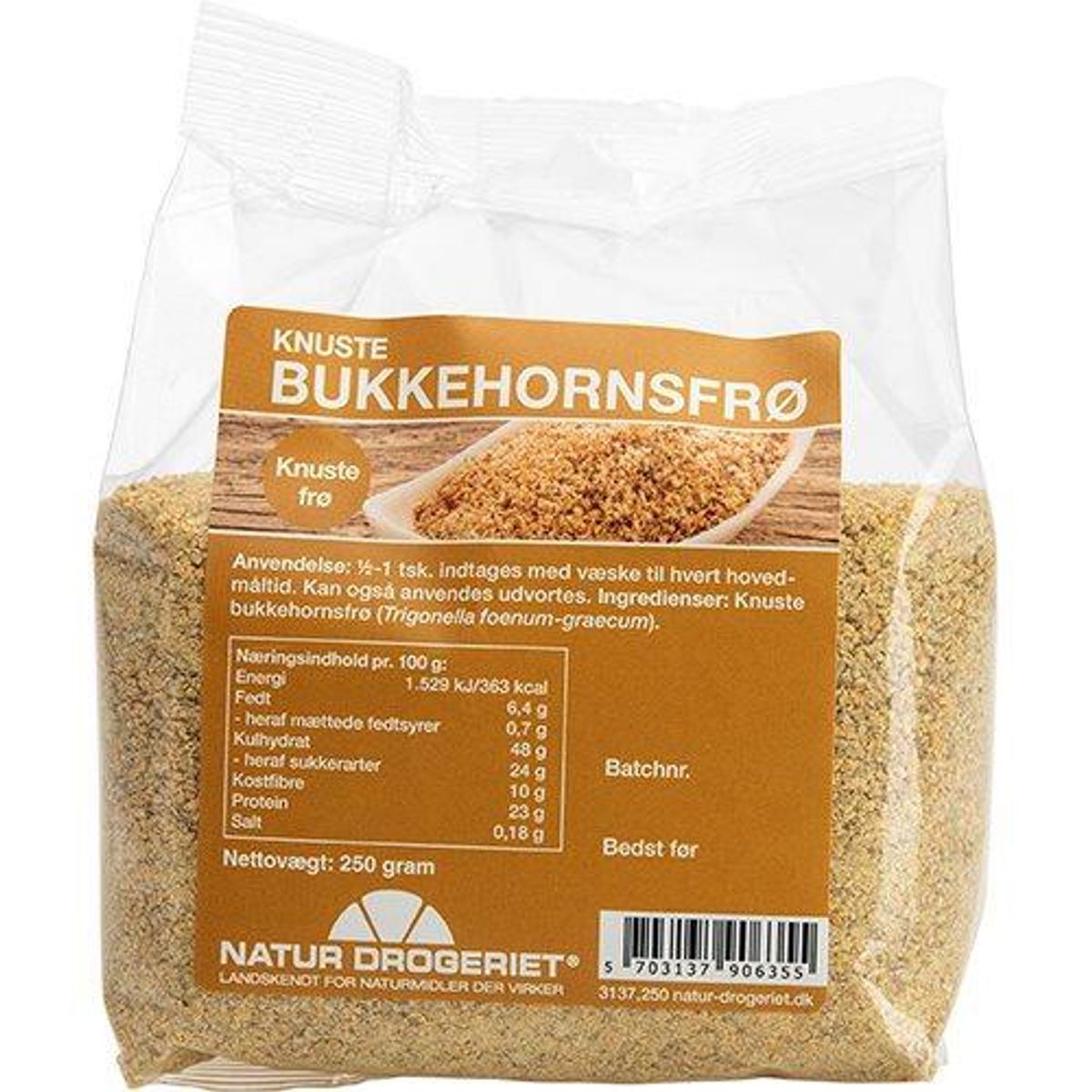 Bukkehornsfrø knust, 250g