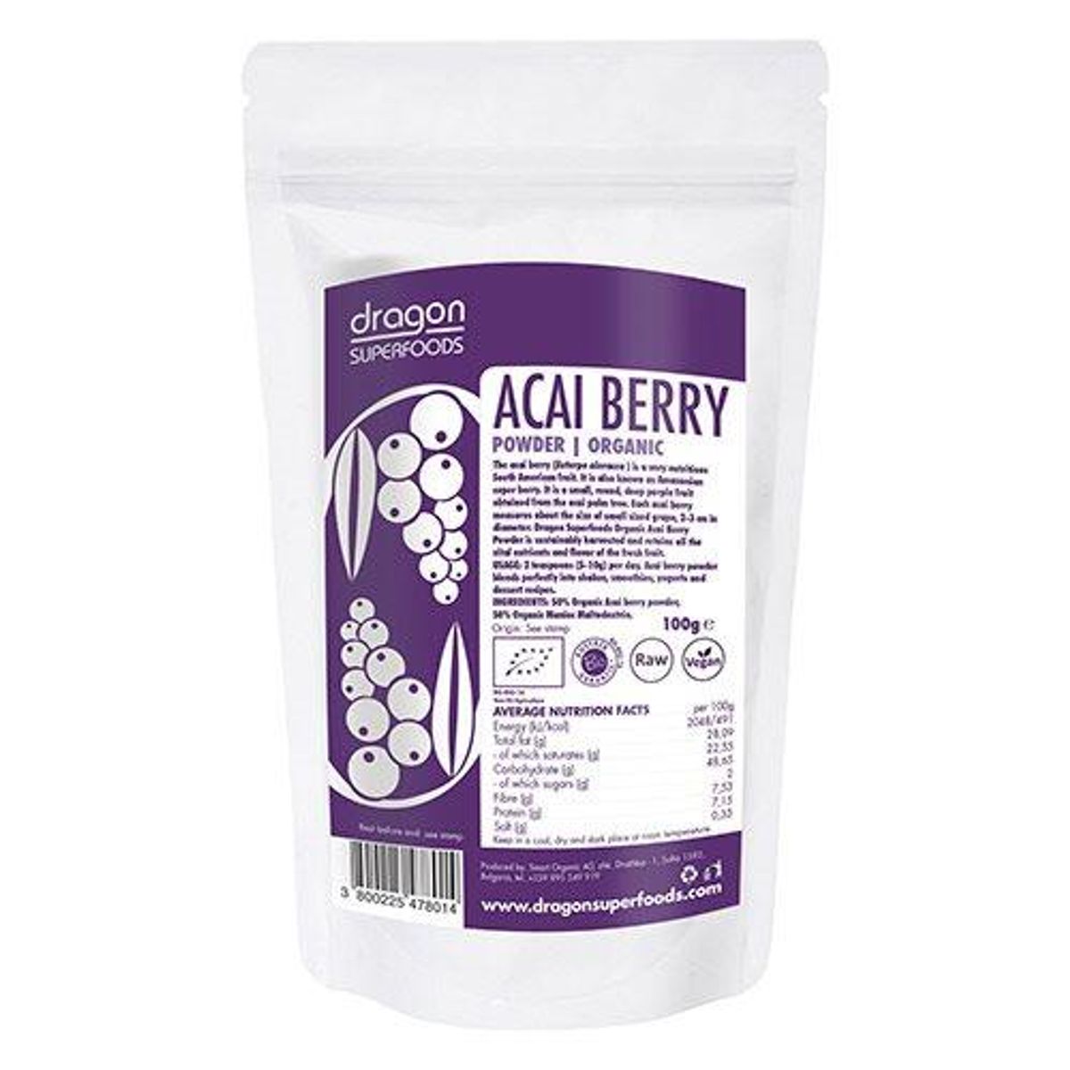 Dragon Superfoods Acai bær pulver Ø - Dragon Superfoods, 75g