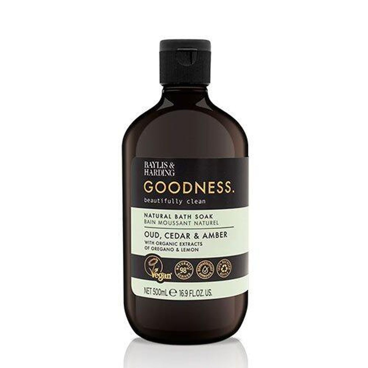 Baylis & Harding Goodness Bath Soak Oud, Cedar & Amber, 500ml.