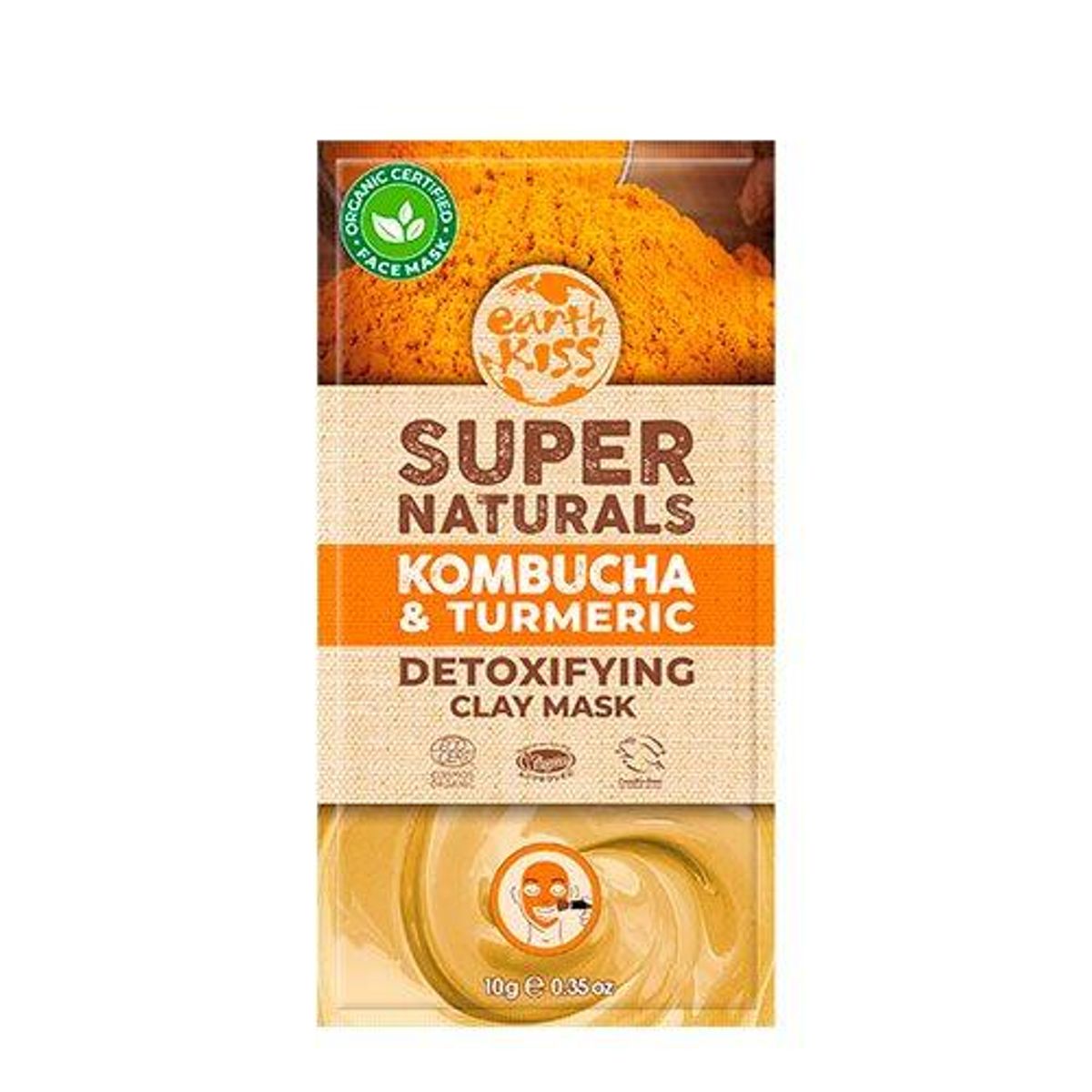 Earth Kiss Ansigtmask Kombuca & Turmeric Detoxifying Claymask Super Naturals, 10g.