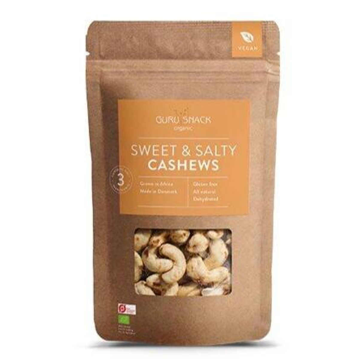 Guru Snack Økologisk Sweet & Salty Cashew, 100g.