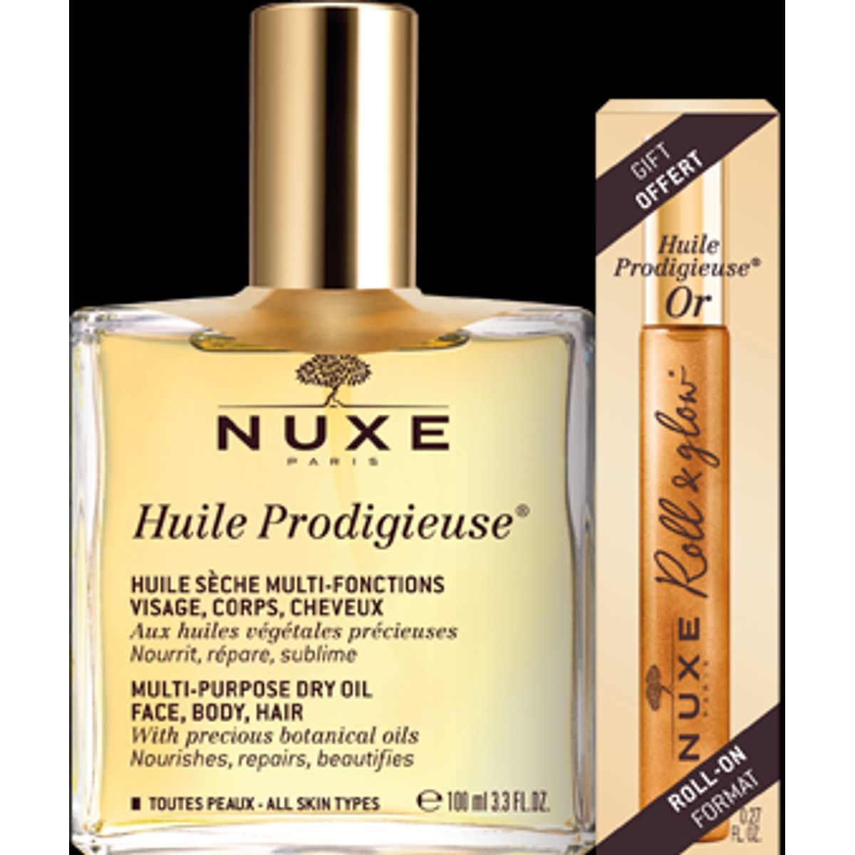 Nuxe Huile Prodigiuese Dry Oil + Roll-on "Gold", 100ml+8ml.