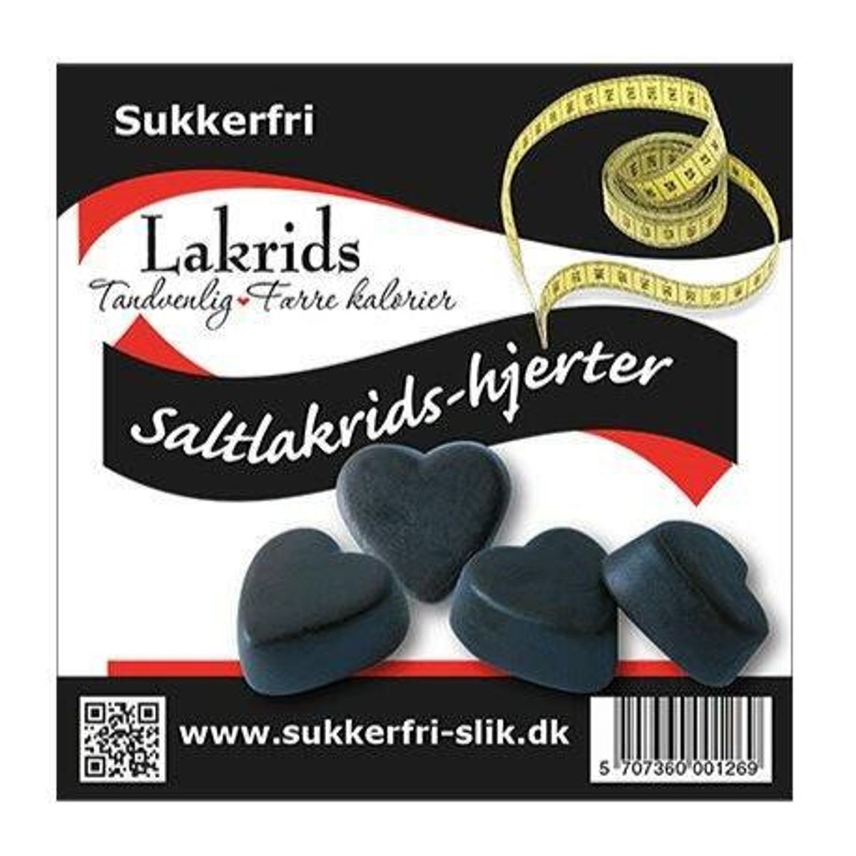 Lakridshjerter, saltede, sukkerfri, 90g.