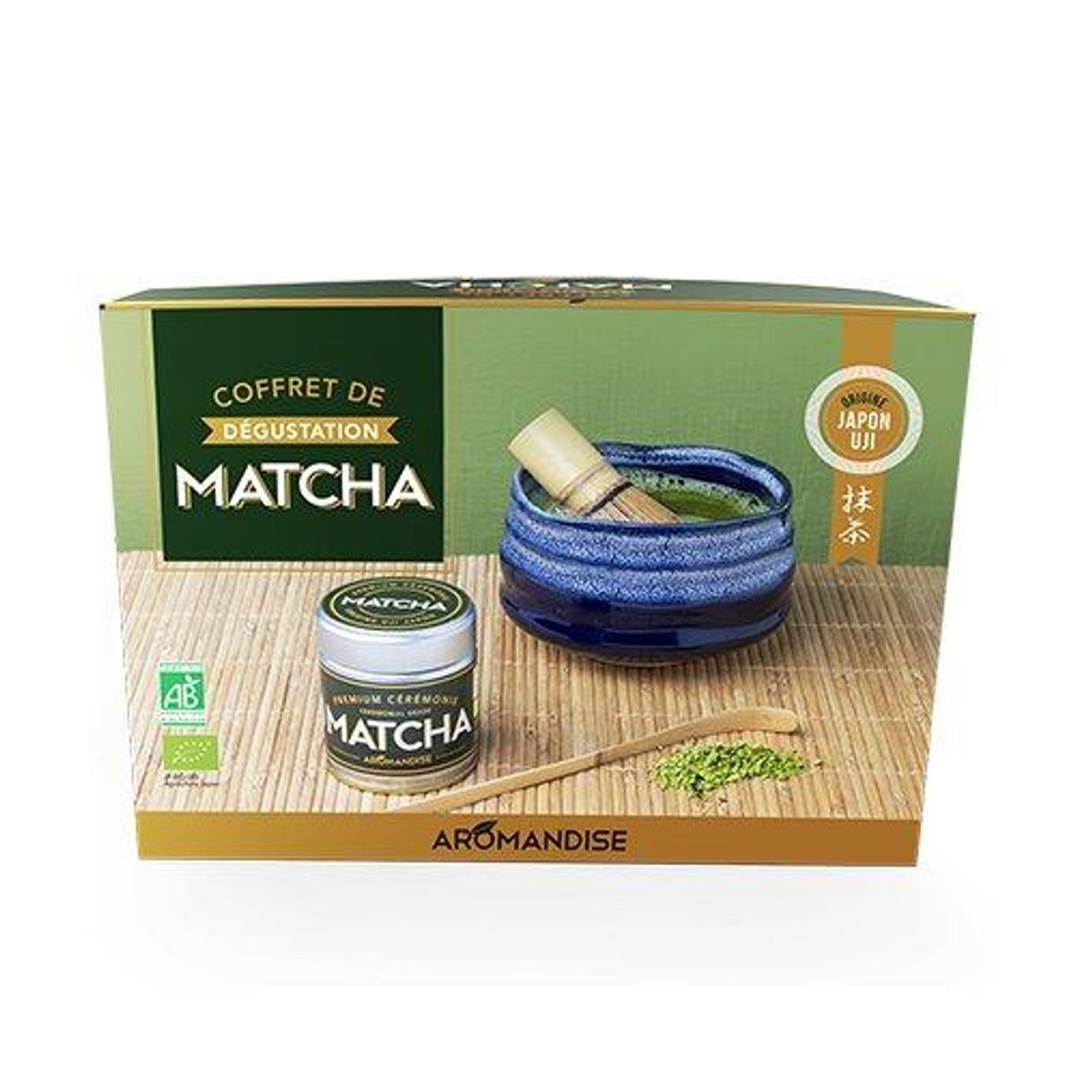 Aromandise Matcha te ceremoni sæt (skål, matcha, ske, piskeris) Ø