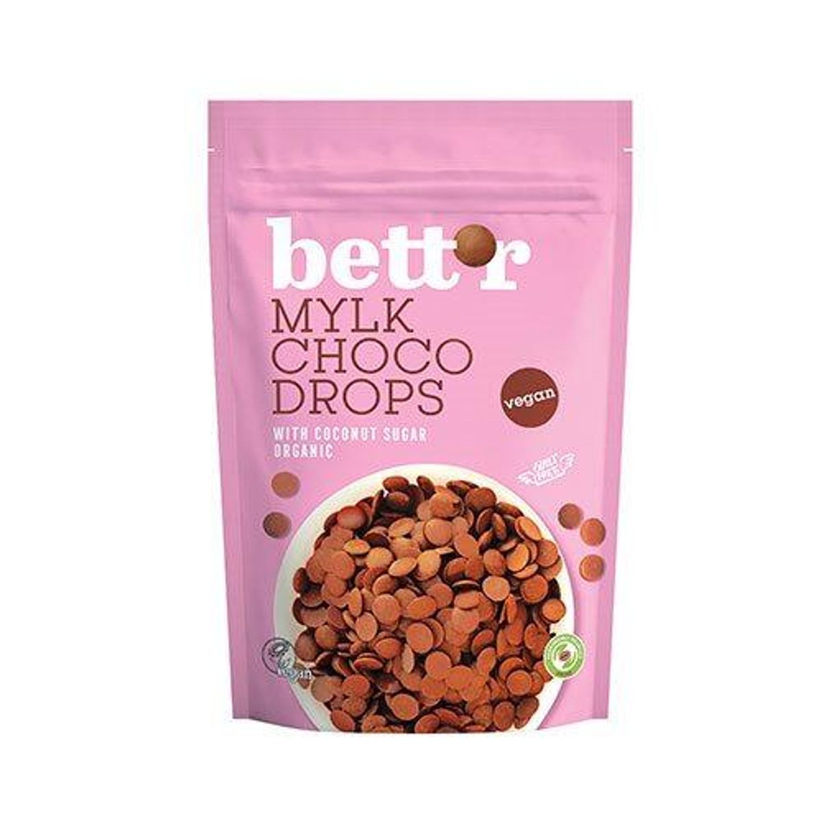 Bett´r Chokoladeknapper Pink Vegan Ø m. frysetørrede jordbær, 200g