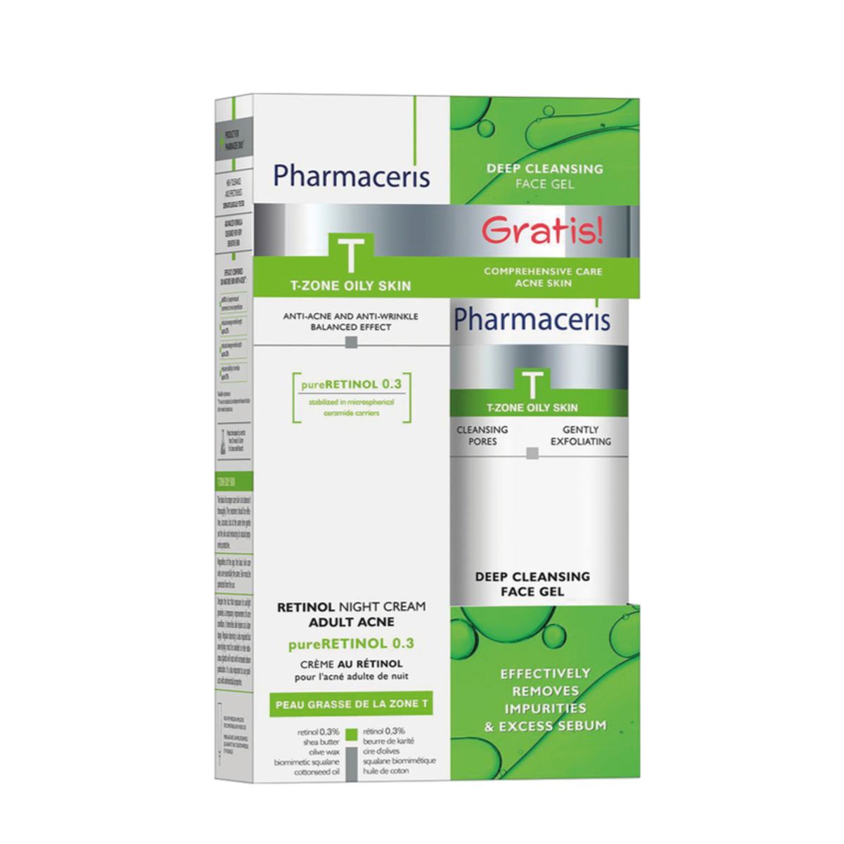 Pharmaceris Sampak T- 2 full str produkt + Retinol natcreme 40ml + en gratis antibakterial rensegel 190ml