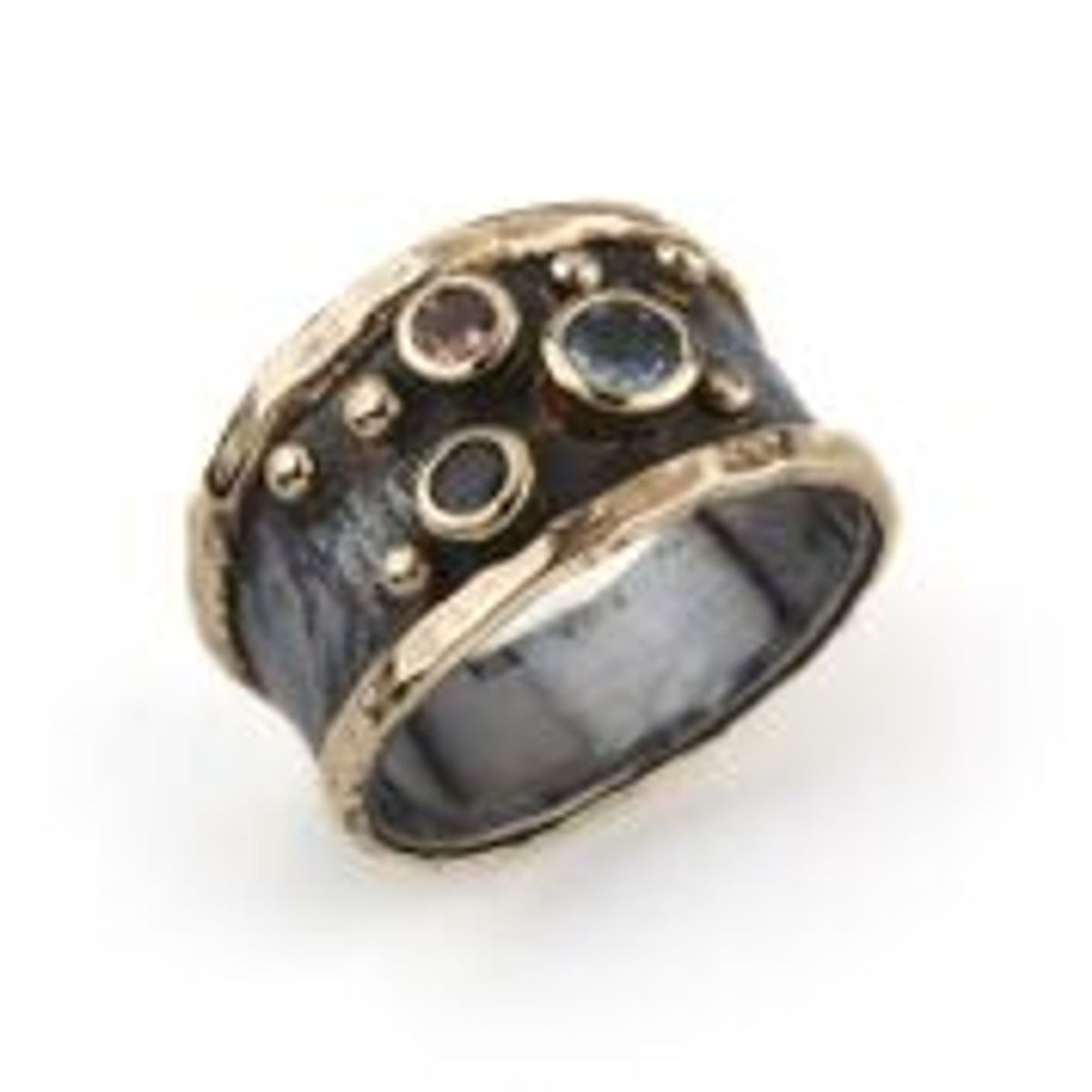 Birdie Empire Slim Stones Sterling Sølv Ring med 14 Karat Guld Og Faceterede Sten