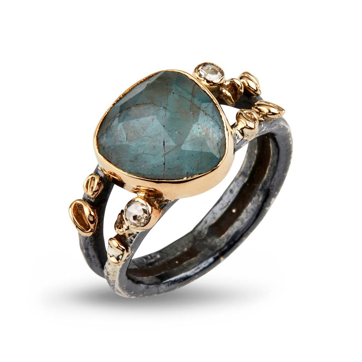 By Birdie Gili Sea Aquamarine Sterling Sølv Ring med Akvamarin og Brillanter 0,20 Carat