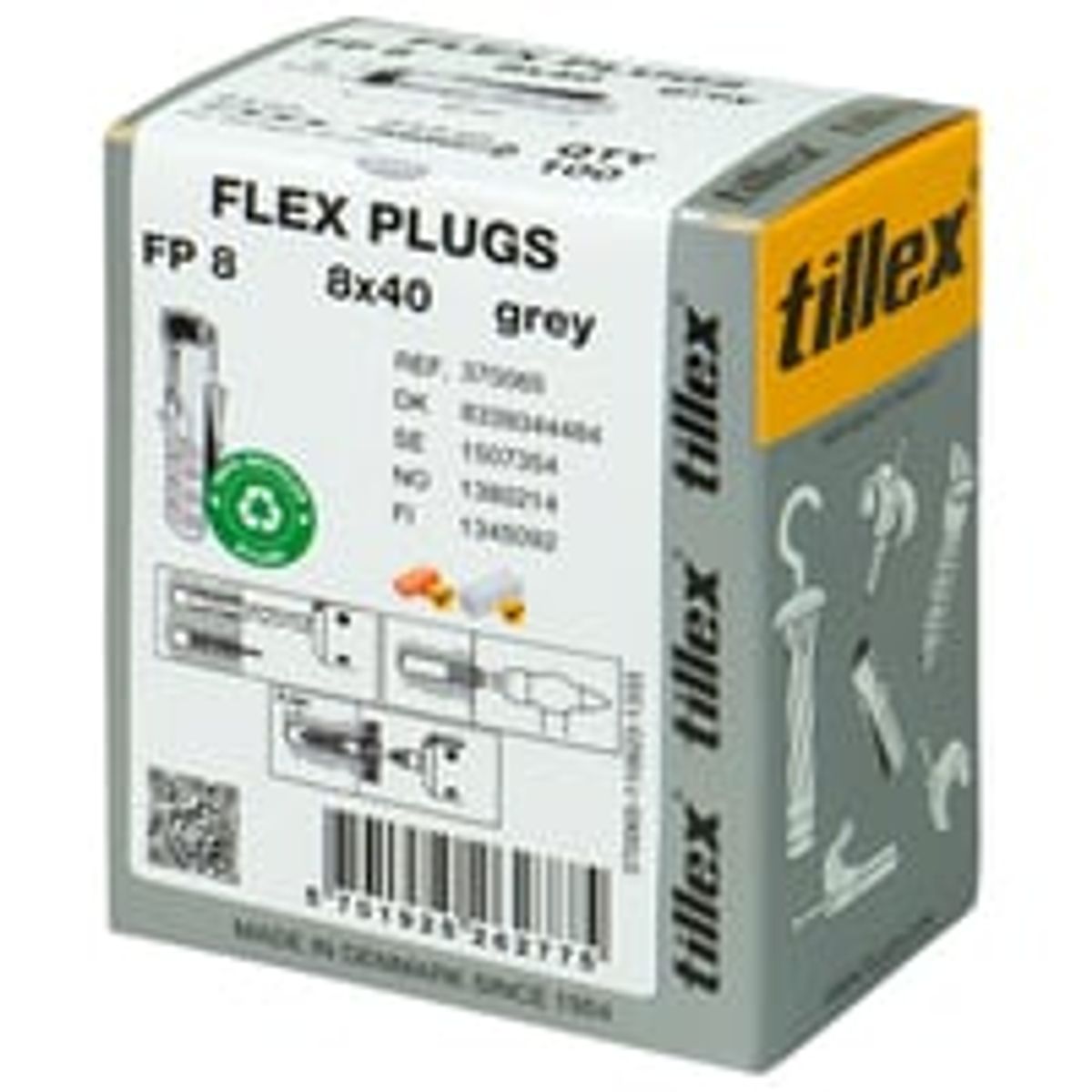 Tillex Flex Plugs FP8, 8 x 40 mm, gr, 100 stk