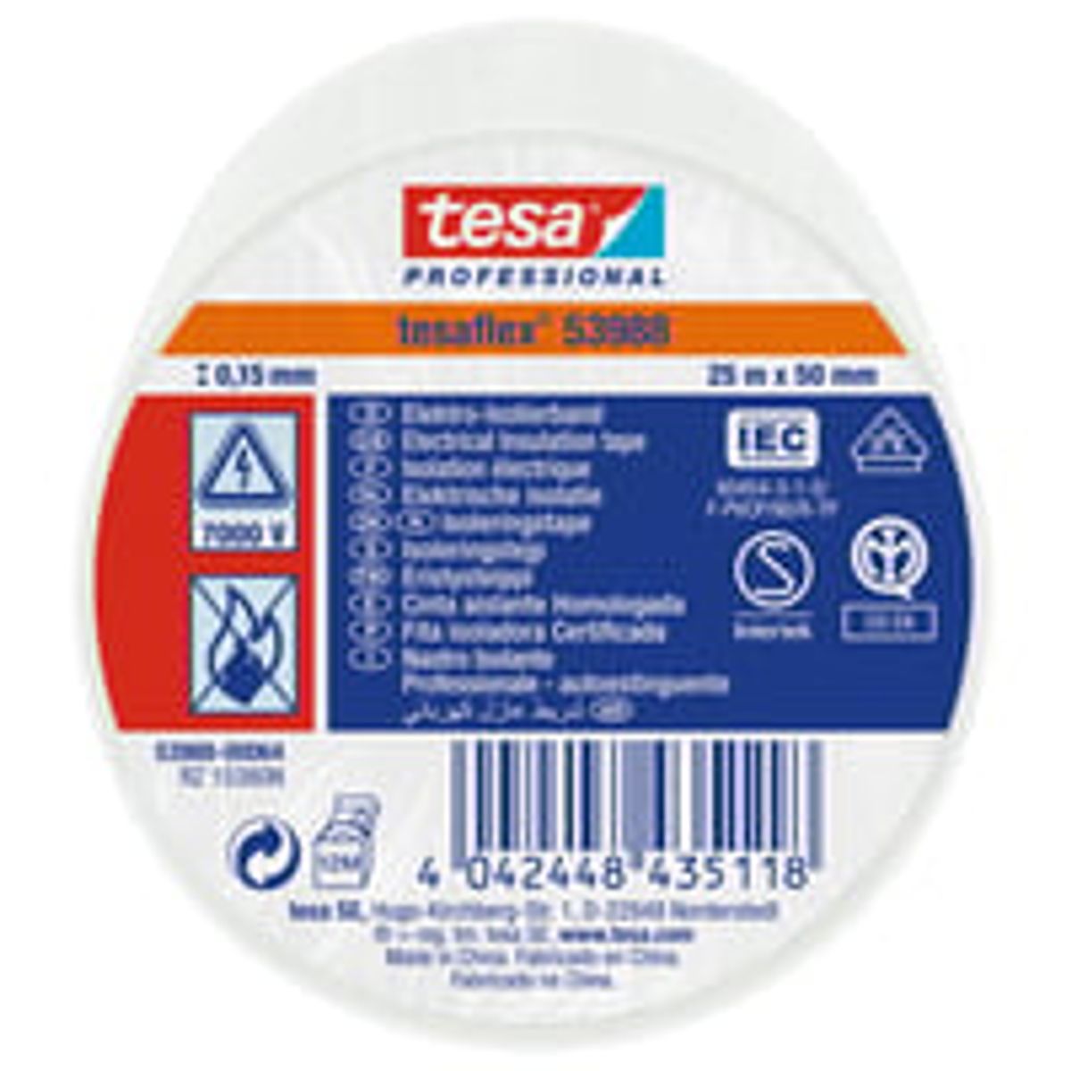 tesa isoleringstape 53988 PVC 50 mm x 25 m, hvid