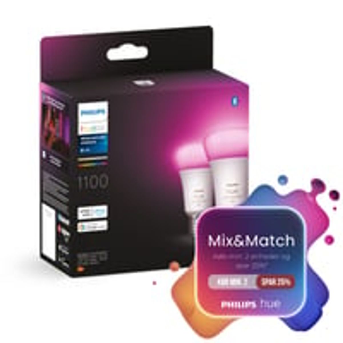 Philips Hue E27 LED-pre, Color & White ambiance, Zigbee + Bluetooth, 9W, 806lm, 2 pak