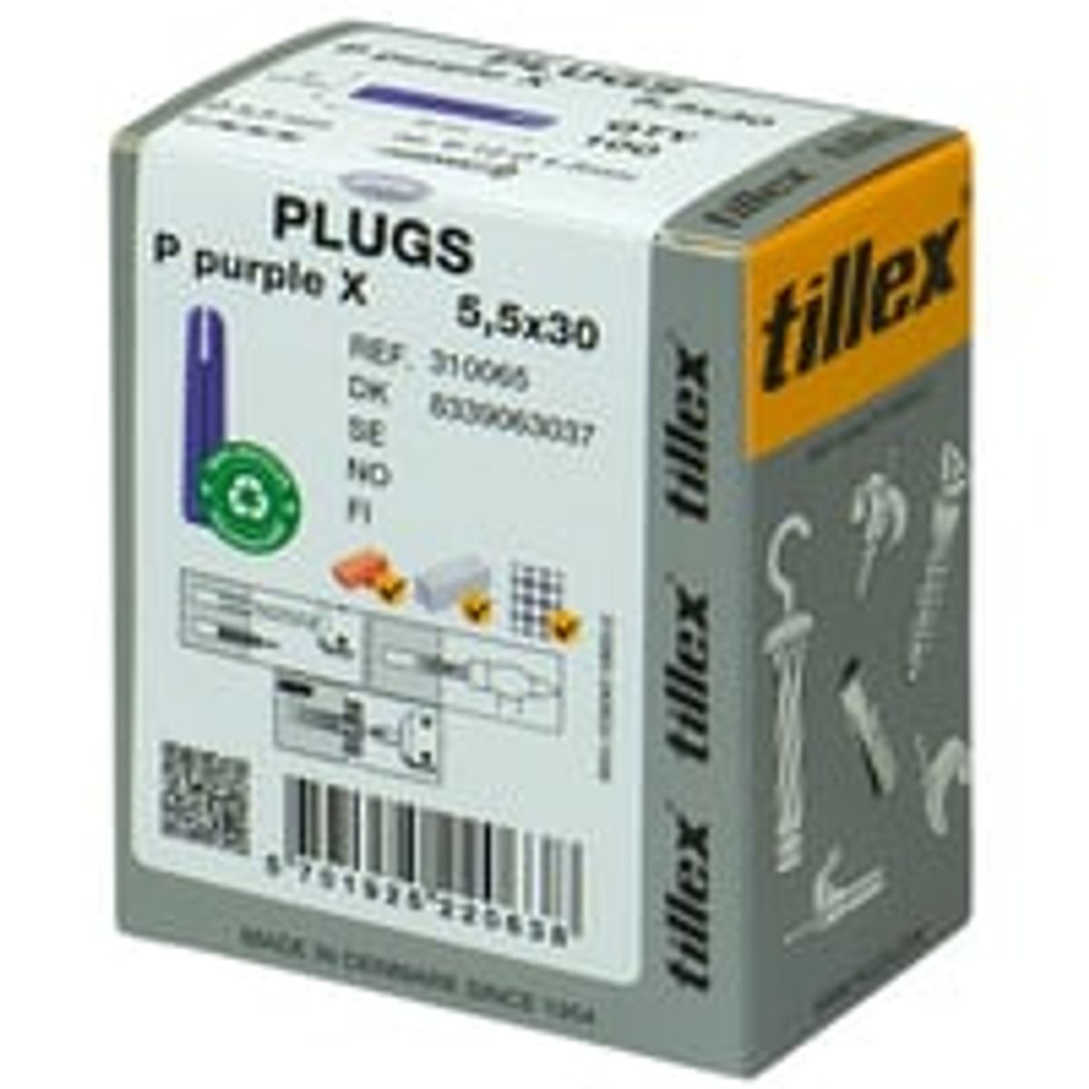 Tillex PX Plugs, 5,5 x 30 mm, 100 stk, lilla