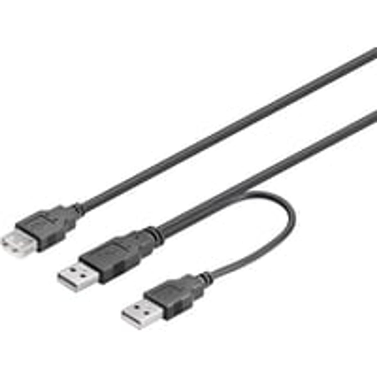 DELTACO USB-strmkabel, Y-kabel, 2xType A han til 1xType A hun, 0,3m