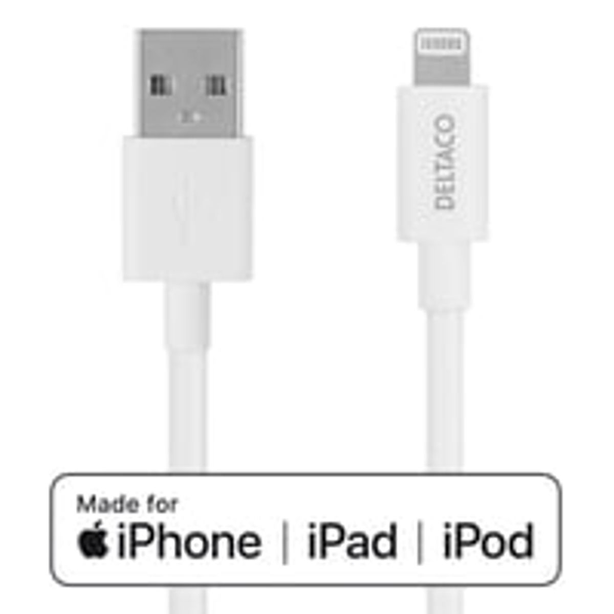 USB-A - Lightning kabel, 3 m, hvid - Deltaco