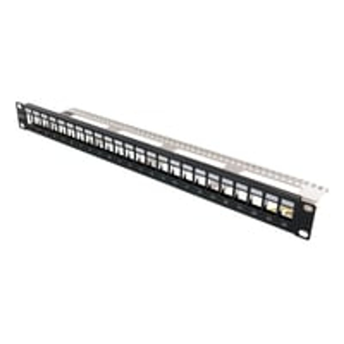 DELTACO 19" Keystone patch panel, 24 ports, 1U, ground cable, metal, sort