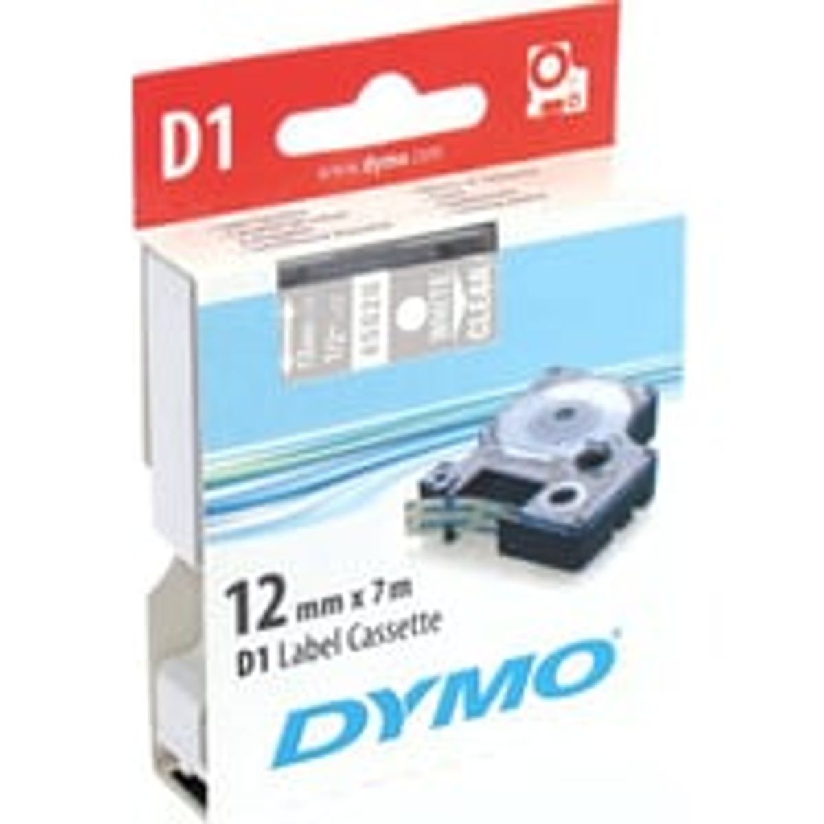 Tapekasette DYMO D1 hvid/klar 12mmx7m