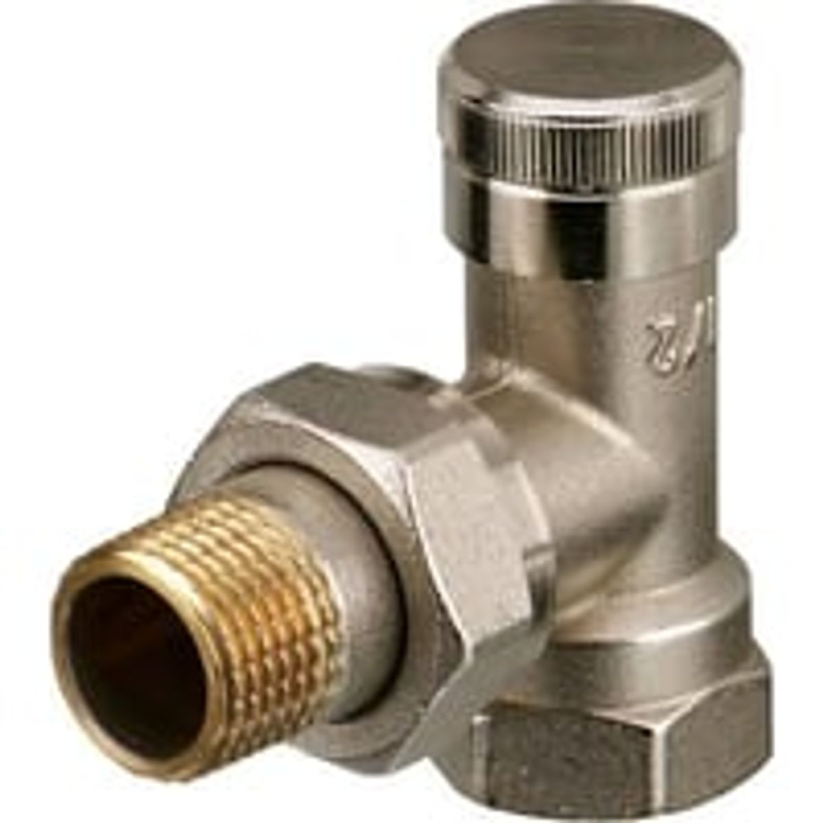 Danfoss RLV 1/2" returkobling, vinkellbende, med afsprring/aftap