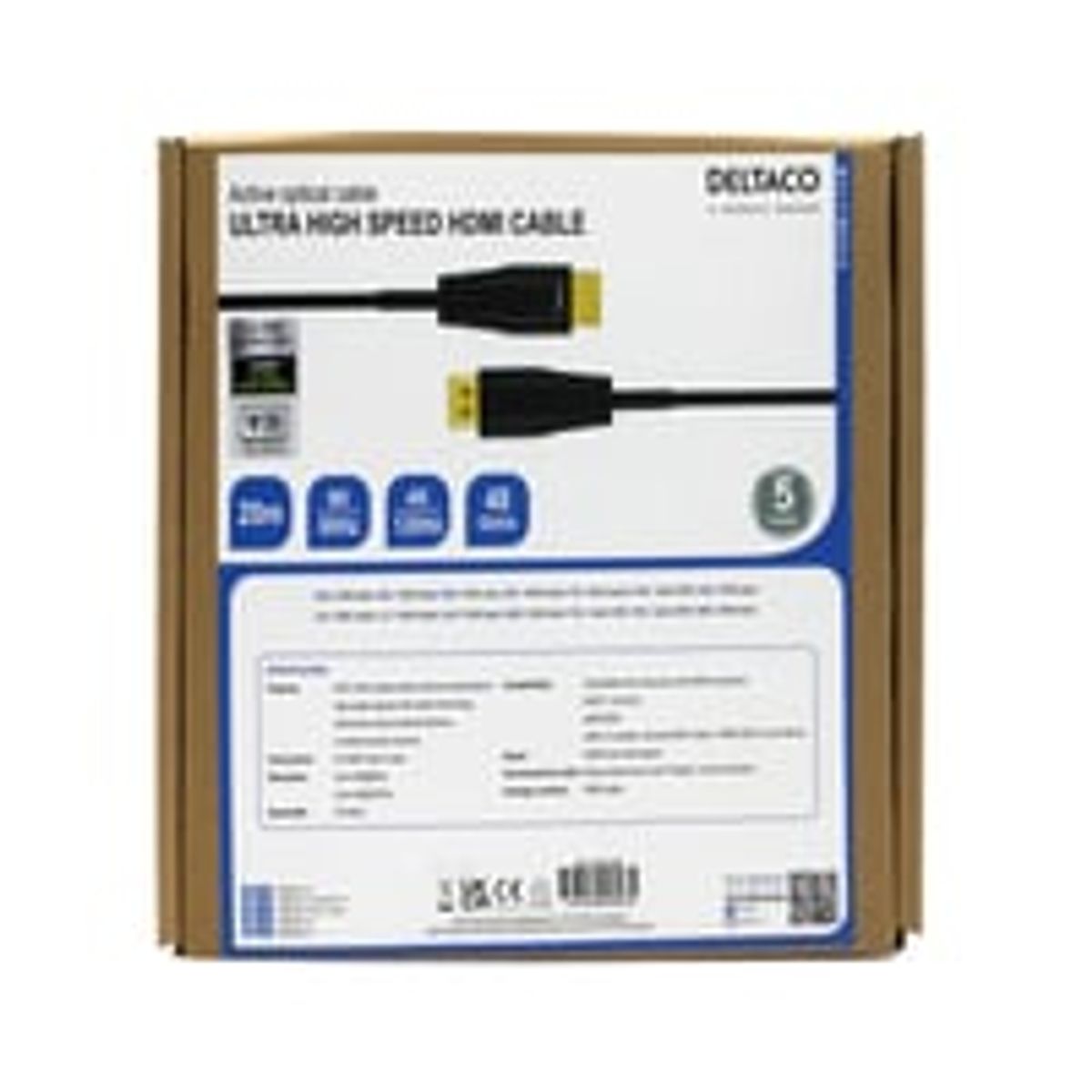 ULTRA High Speed HDMI-kabel, 48Gbps, 20m, sort, AOC - Deltaco