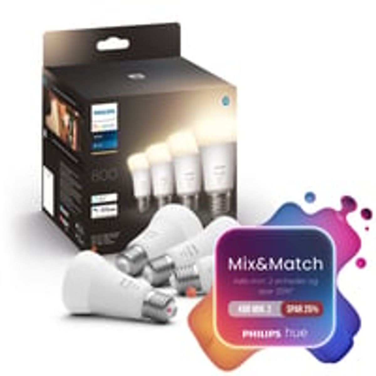 Philips Hue E27 LED-pre, White, 800lm, Zigbee + Bluetooth (4 pak)