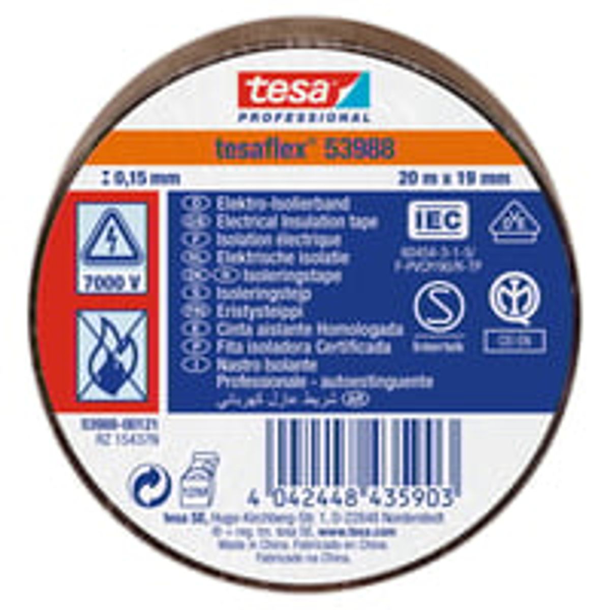 tesa isoleringstape 53988 PVC 19 mm x 20 m, brun