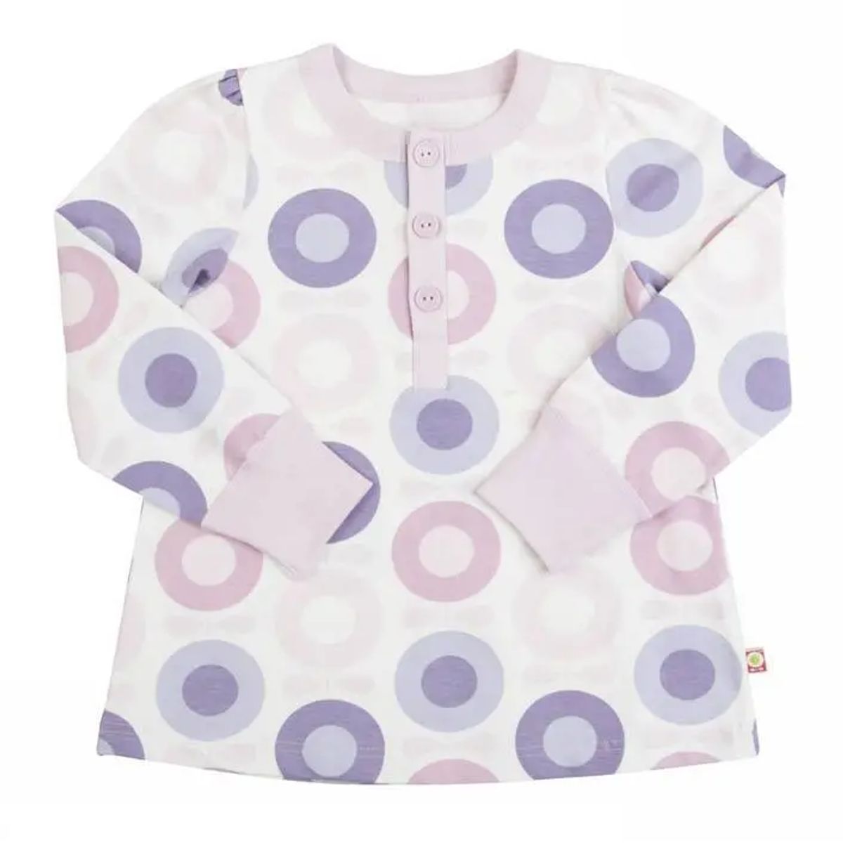 Bluse hvid med støvet pink/lilla æbleprint