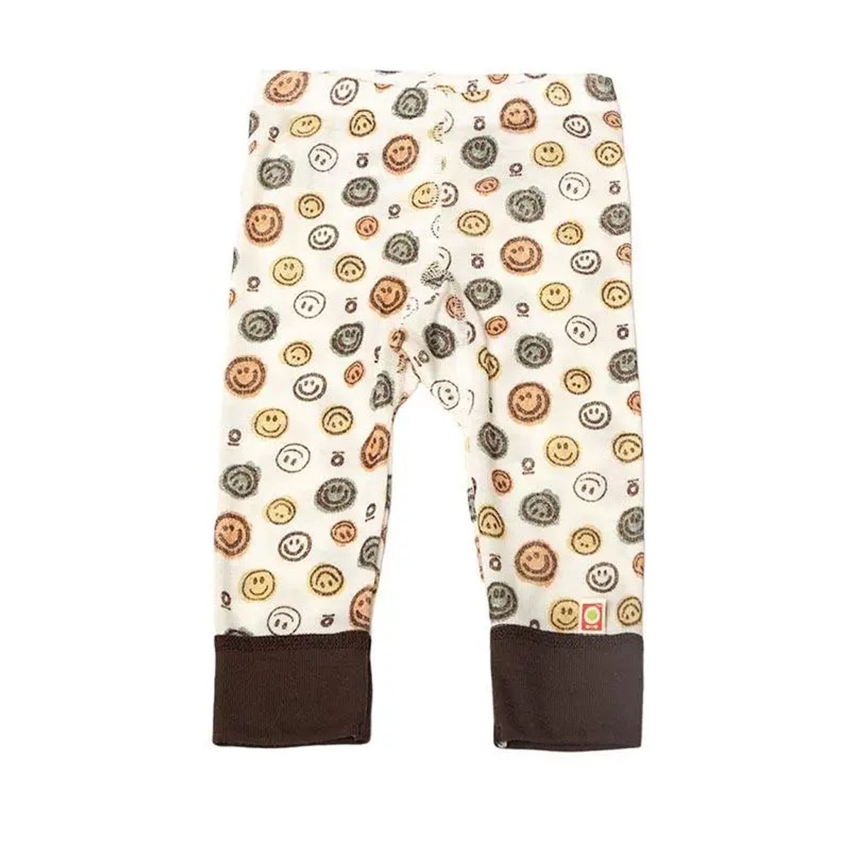 Leggings råhvid økologisk uld med brun kant og Emoji print