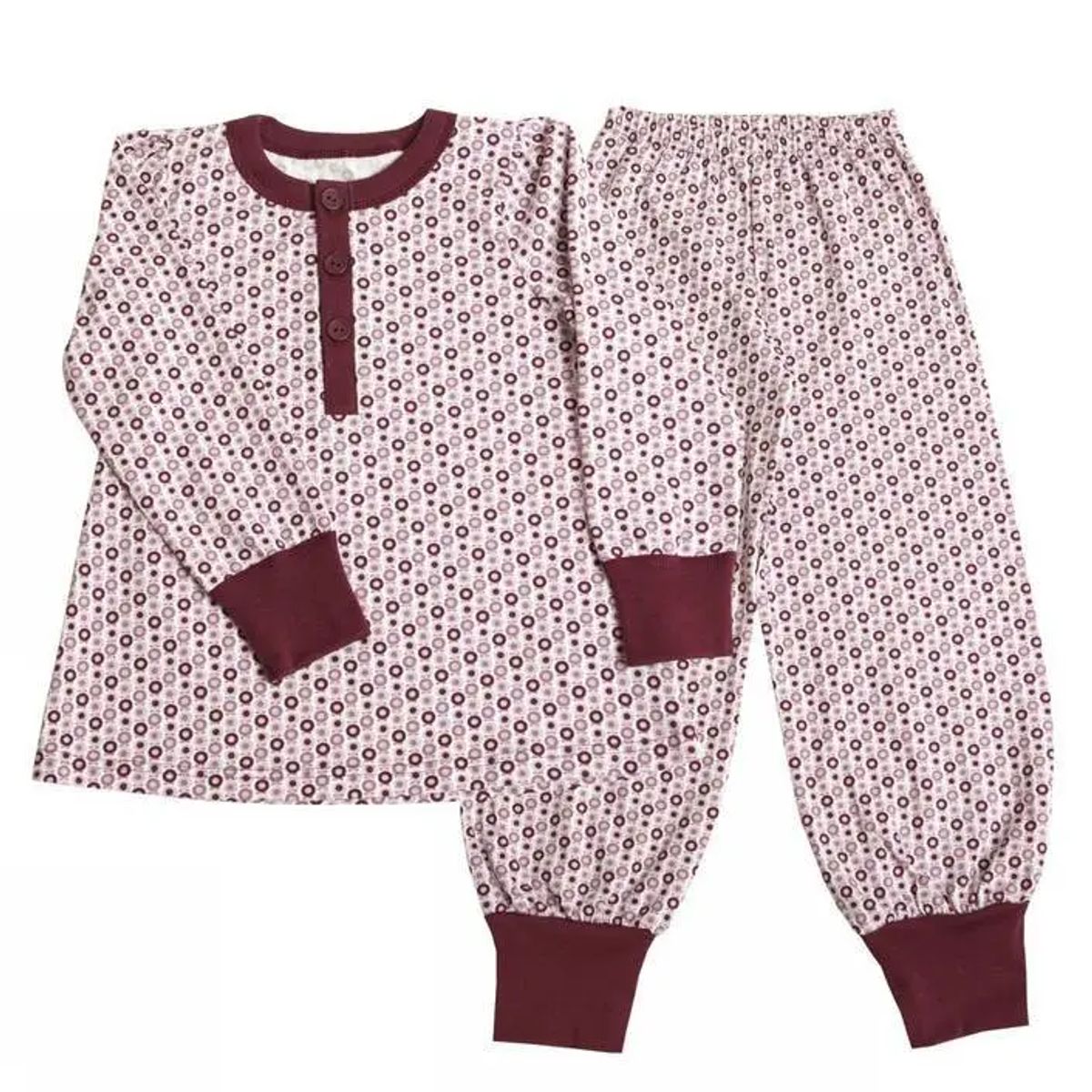 Pyjamas med miniæble print i mørk aubergine