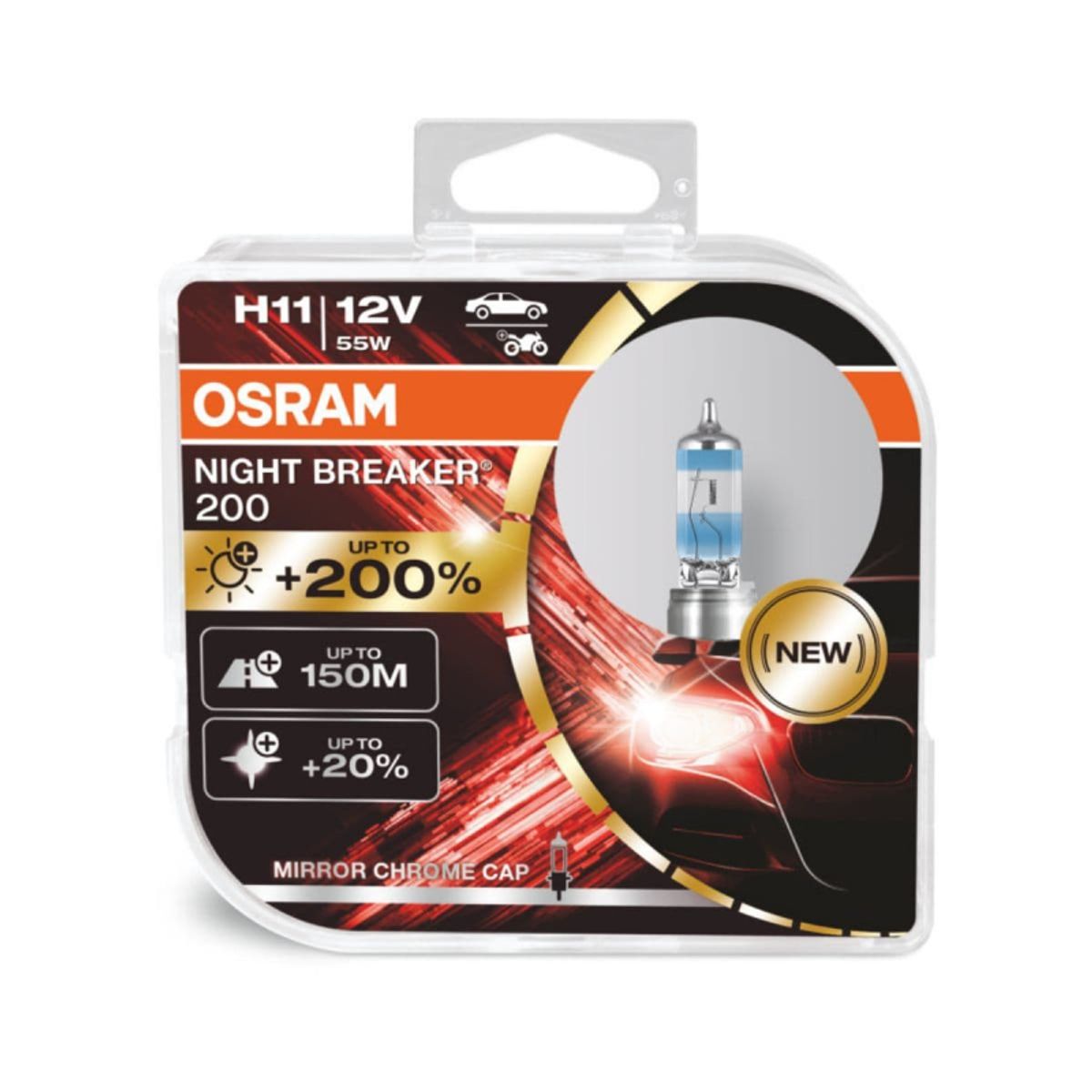 Osram Night Breaker ® 200, H11 pærer +200% mere lys (2 stk) pakke