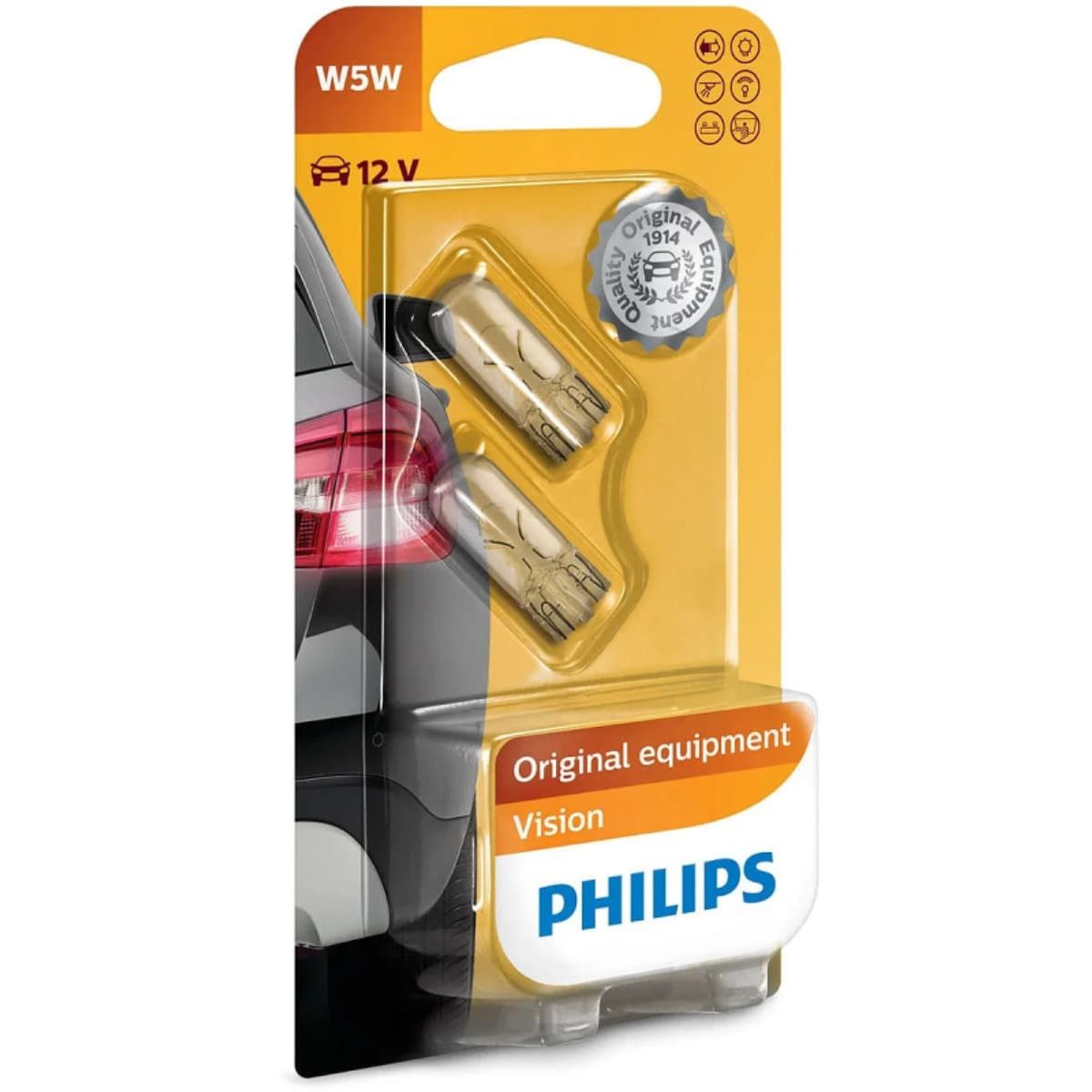 Philips W5W Vision pærer, som giver +30% mere lys (2 stk)